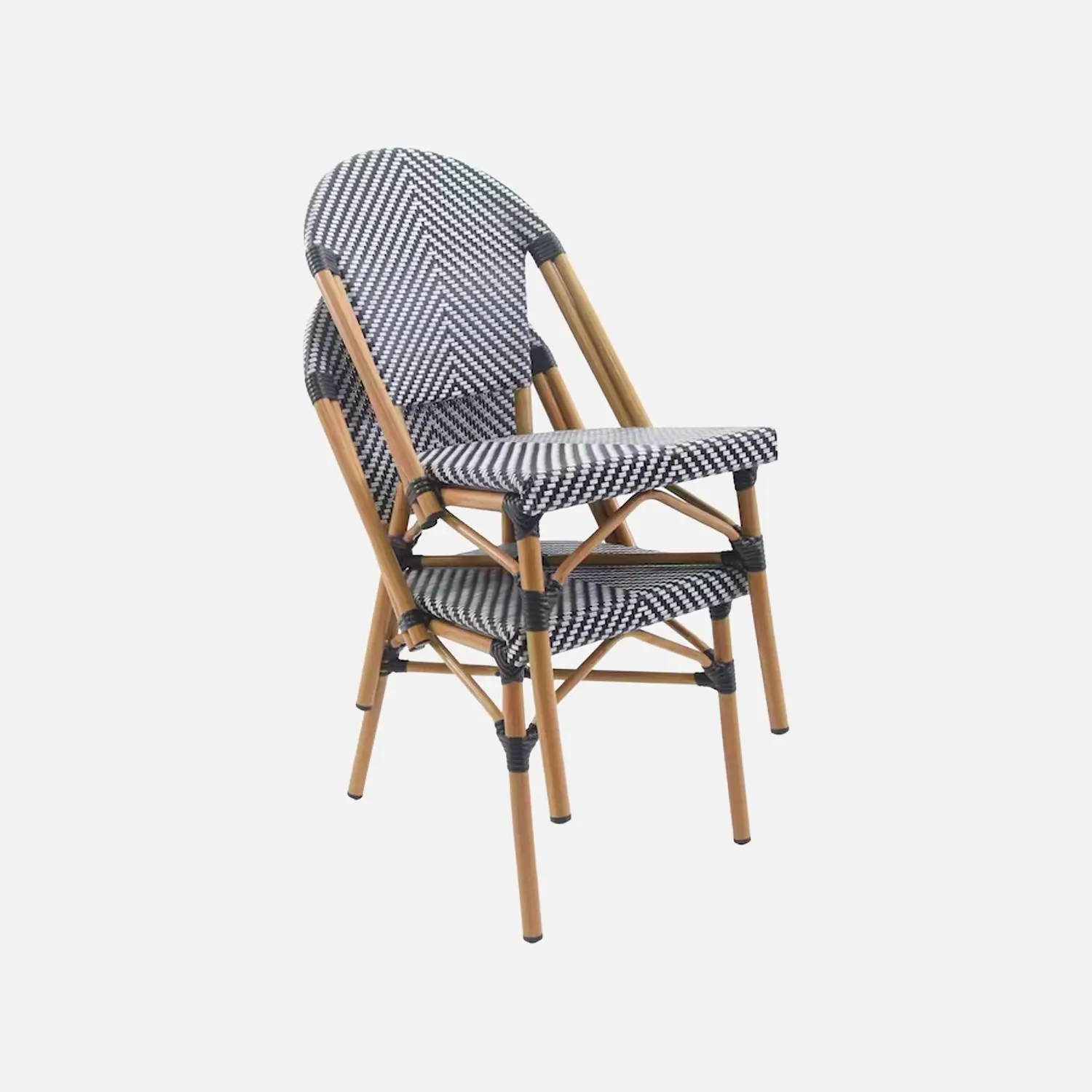 Chaise de terrasse bistrot en textile et aluminium motif chevrons noir et blanc