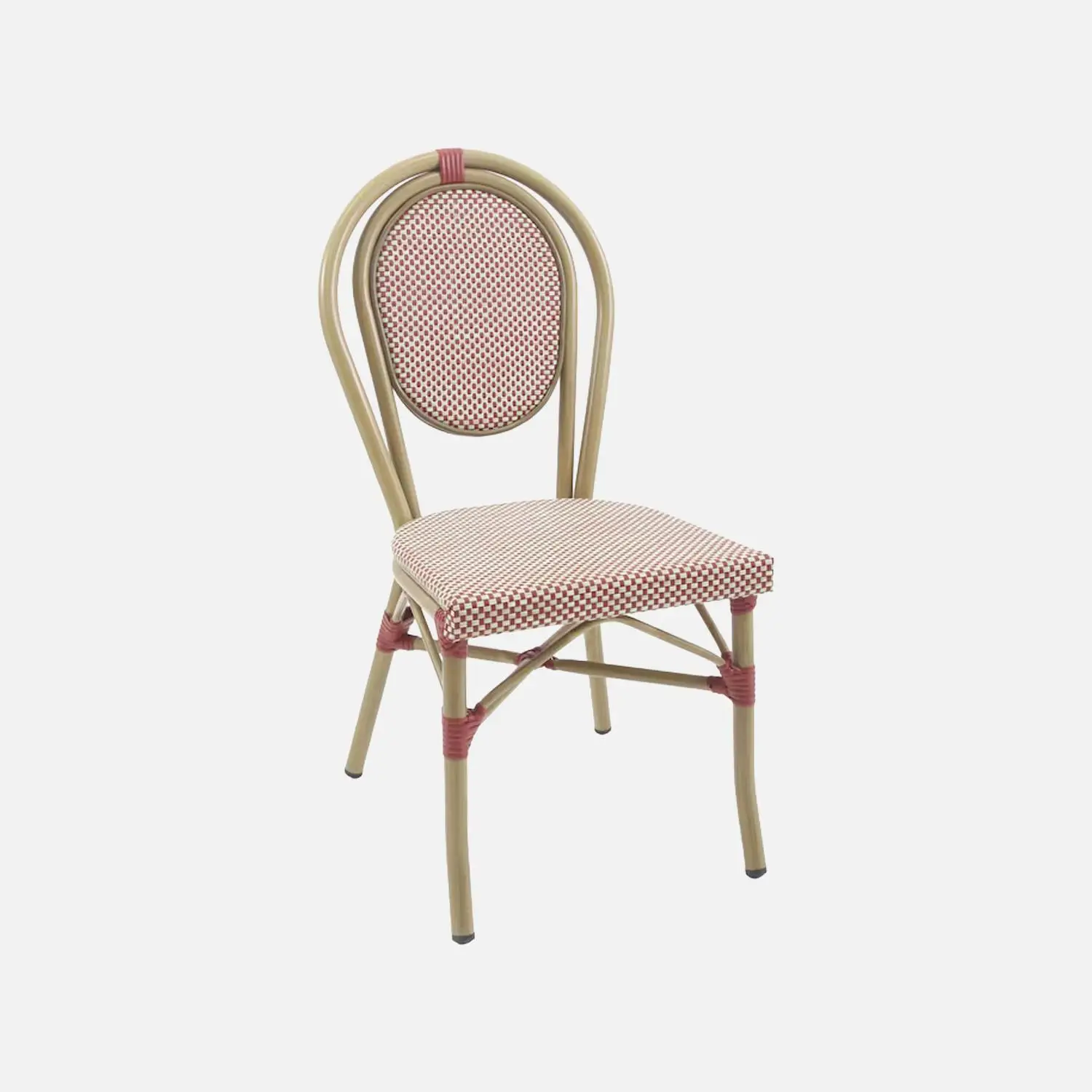 Chaise de terrasse bistrot en textile et aluminium rouge et beige