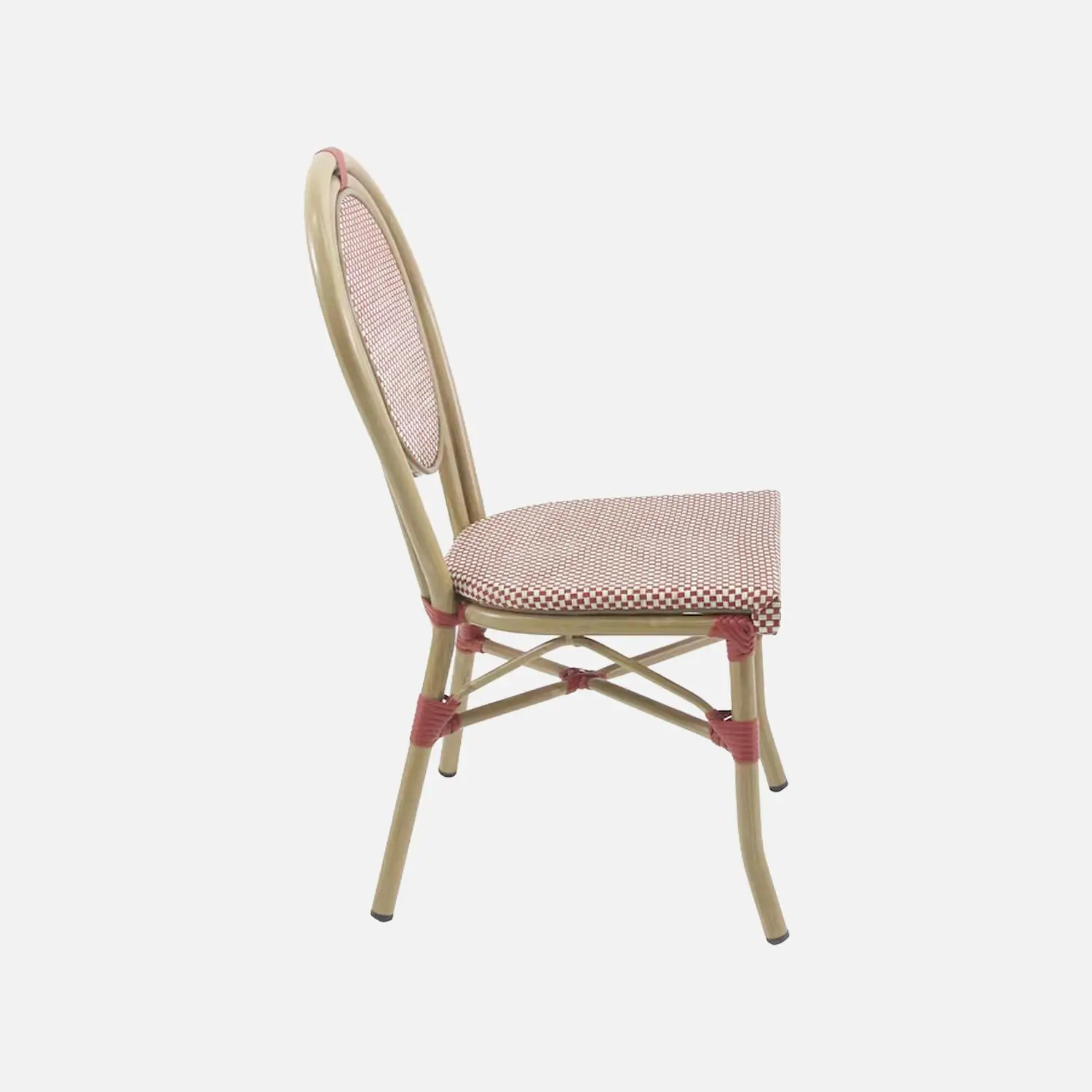 Chaise de terrasse bistrot en textile et aluminium rouge et beige