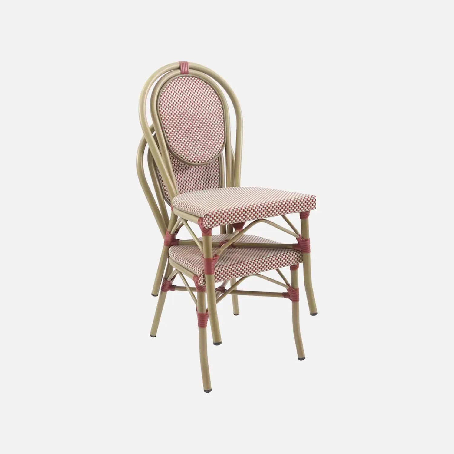 Chaise de terrasse bistrot en textile et aluminium rouge et beige