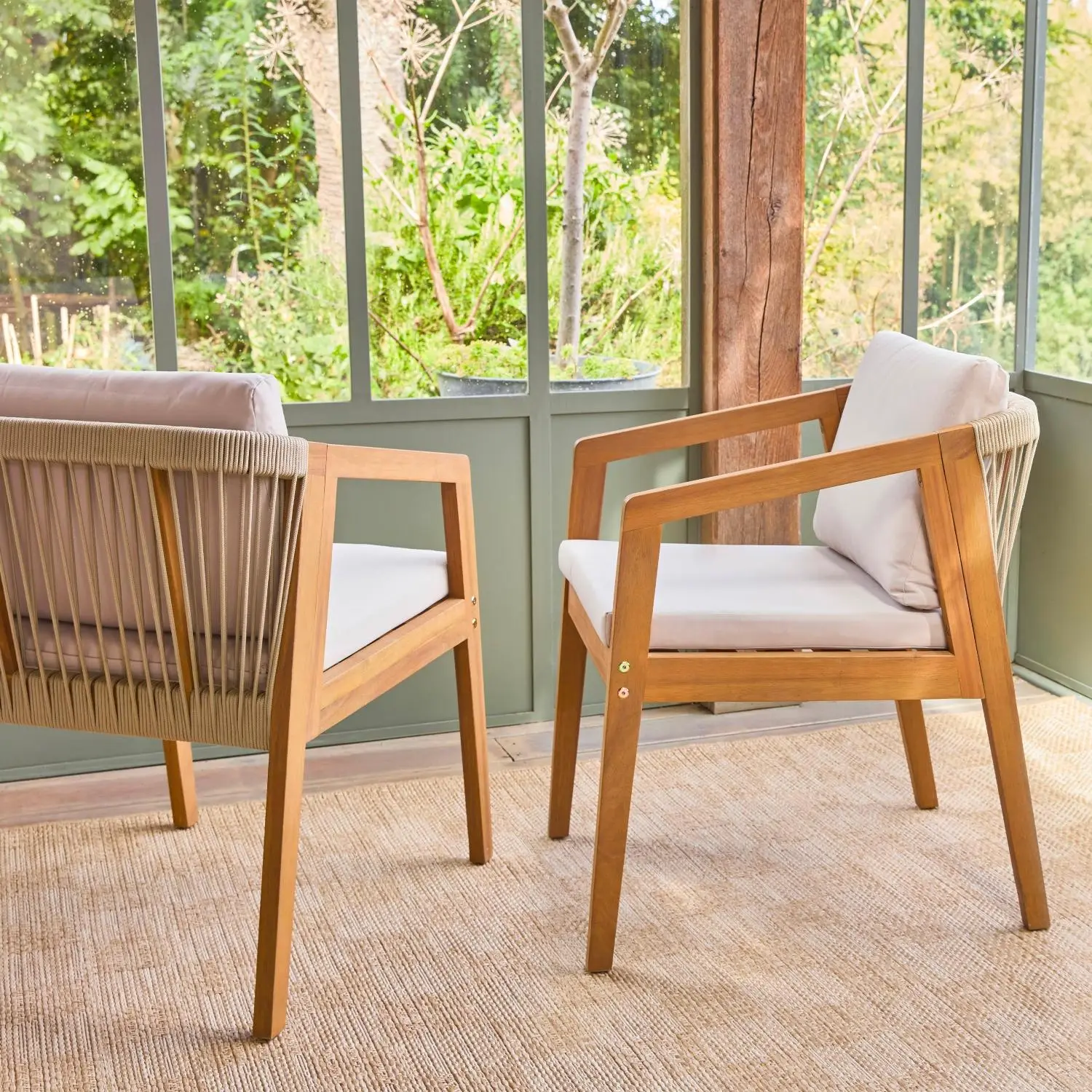 Fauteuil de jardin bois d'acacia et cordes (lot de 2)
