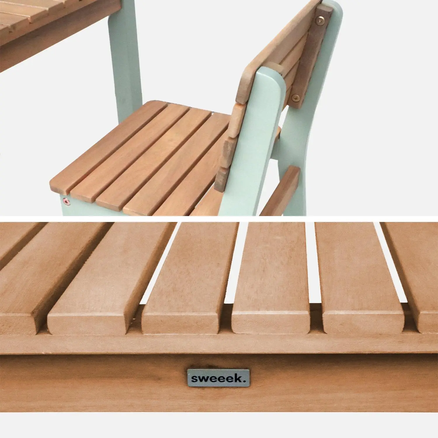 Table de jardin enfant intérieur/extérieur bois d'acacia + 2 assises