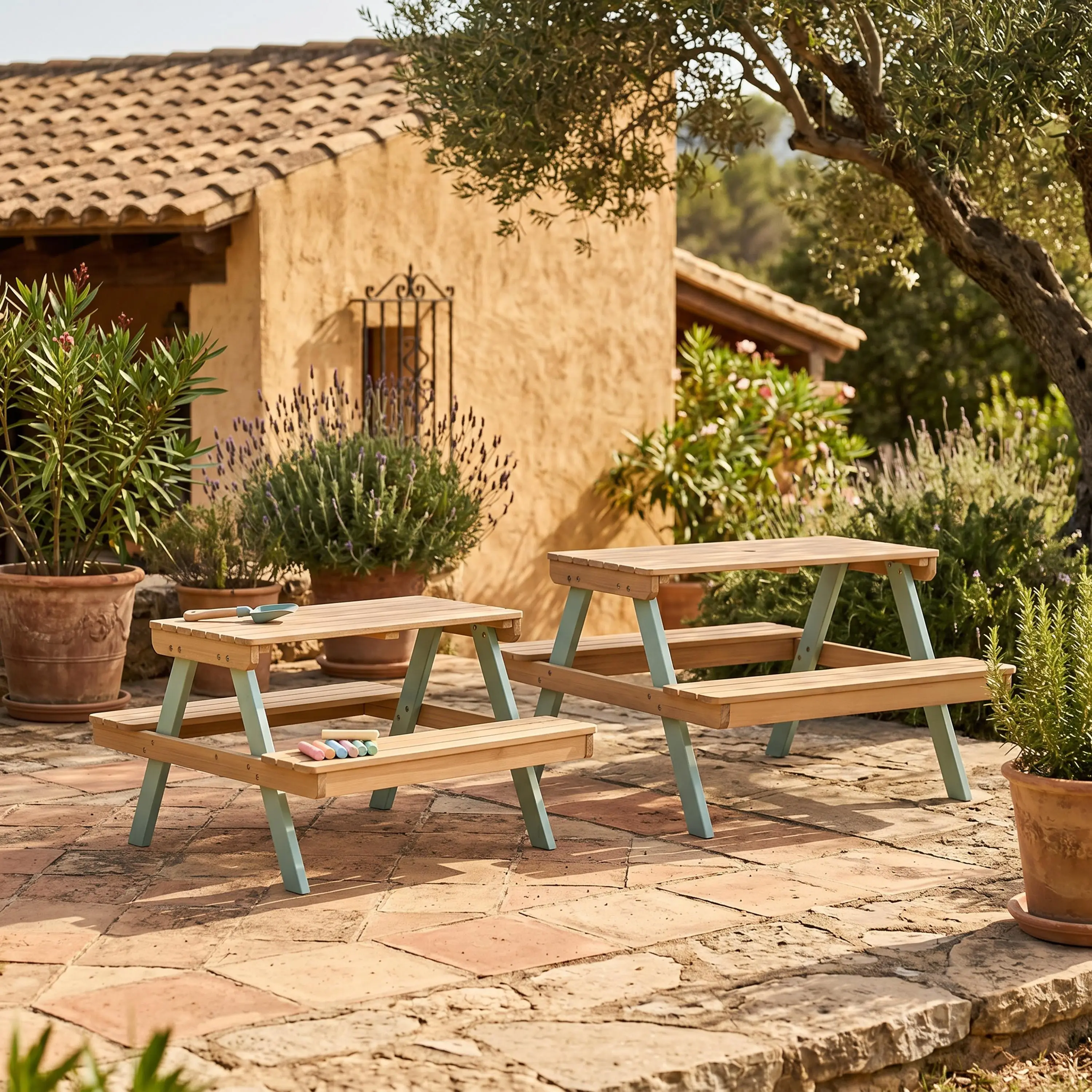 Table de pique-nique, salon de jardin enfant bois d'acacia 4 places