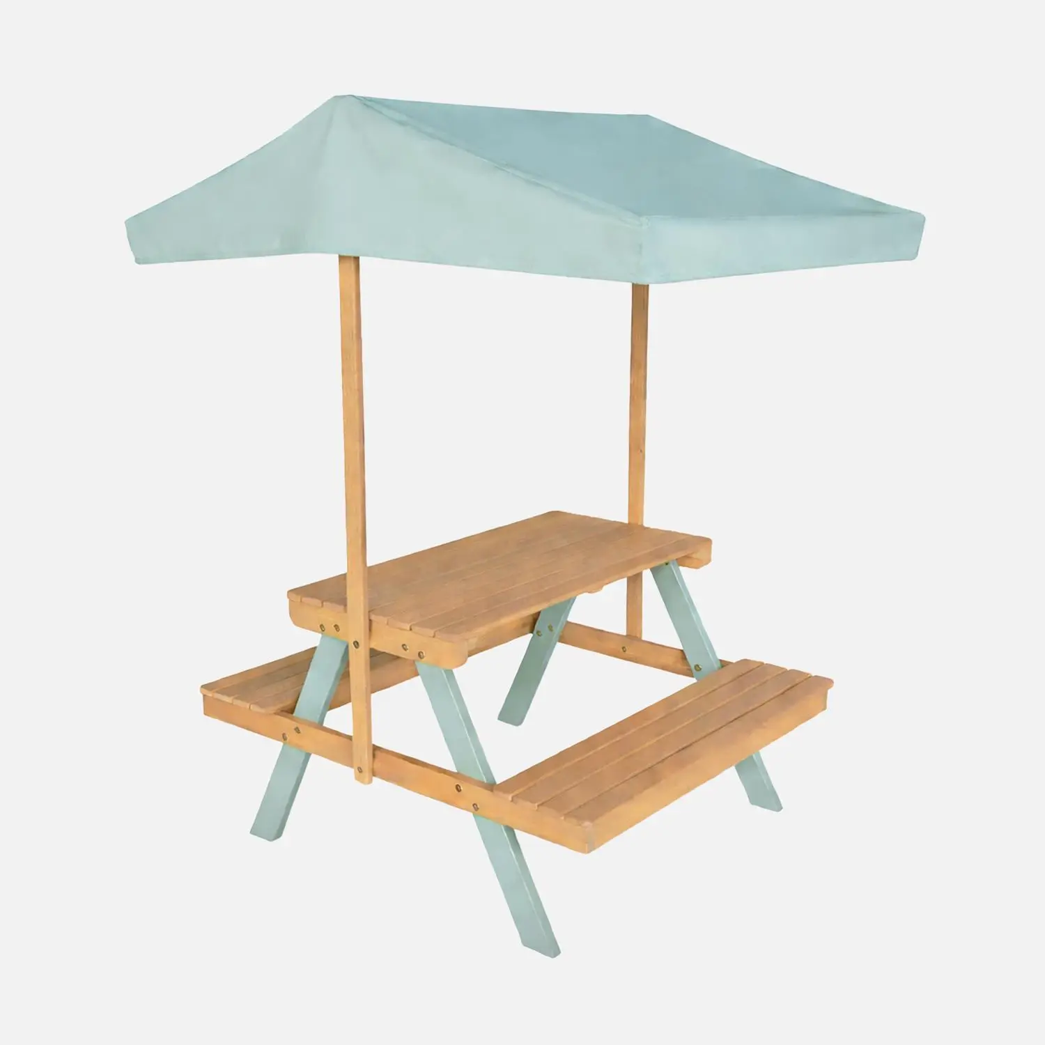 Table de pique-nique, salon de jardin enfant bois d'acacia avec parasol 2 places