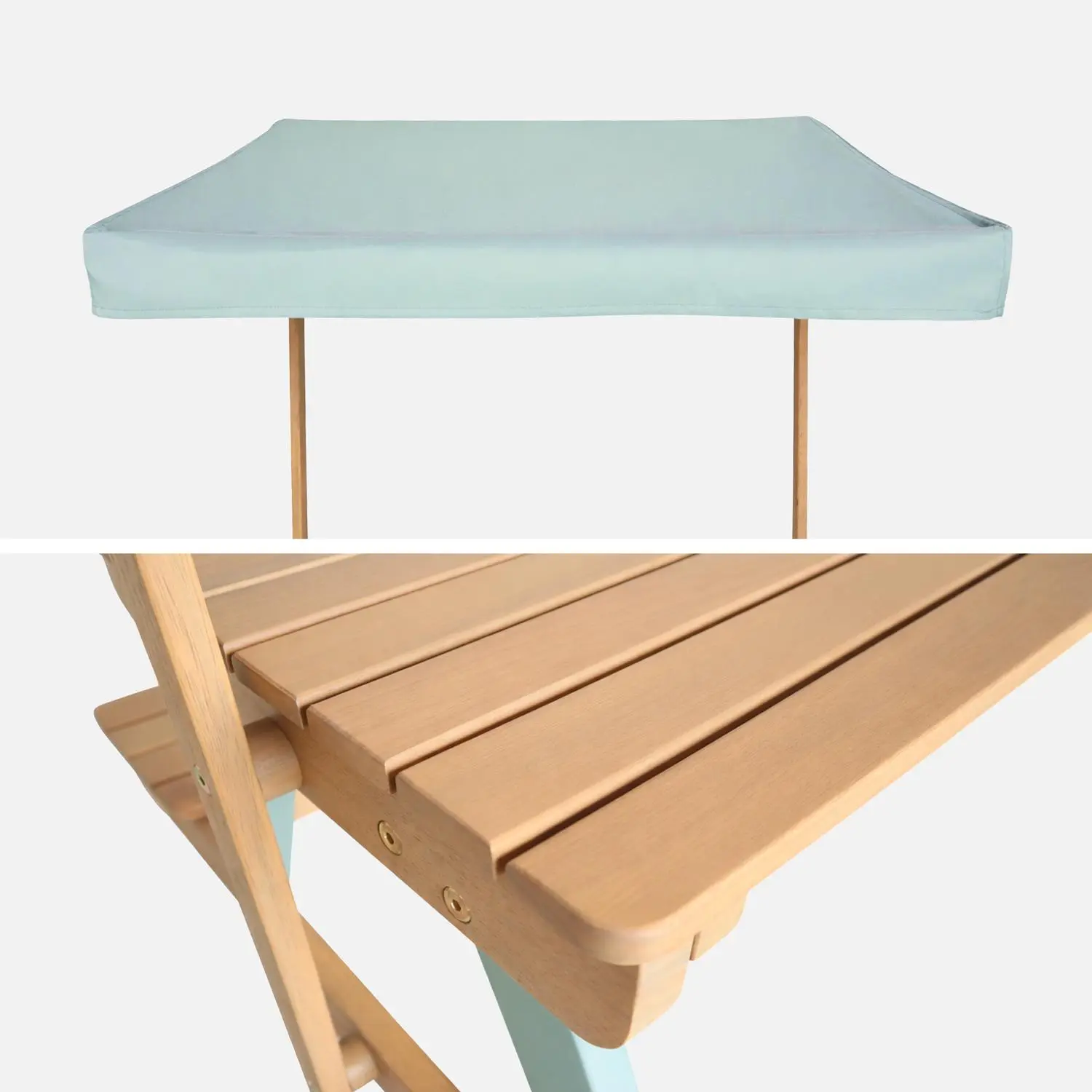 Table de pique-nique, salon de jardin enfant bois d'acacia avec parasol 2 places