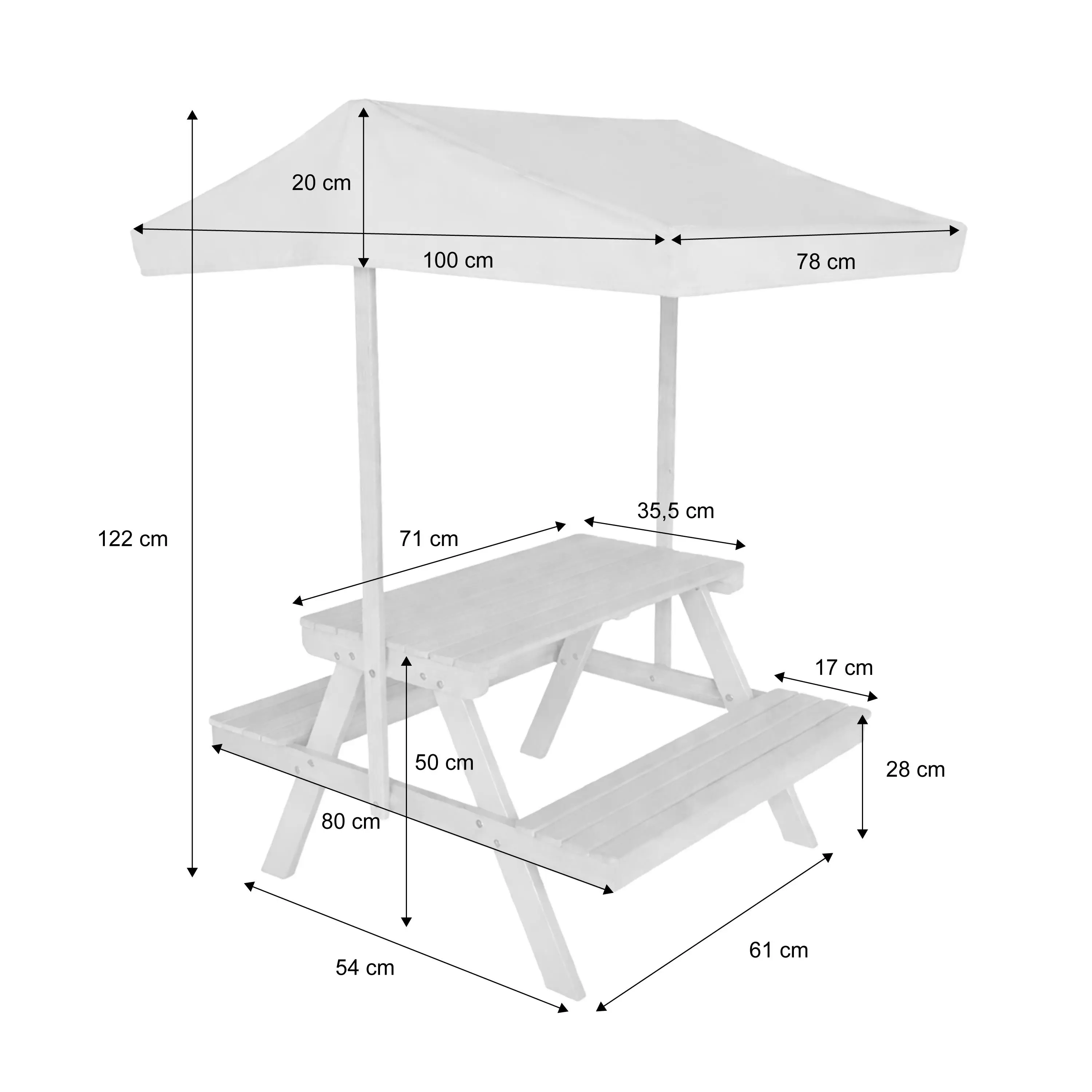 Table de pique-nique, salon de jardin enfant bois d'acacia avec parasol 2 places