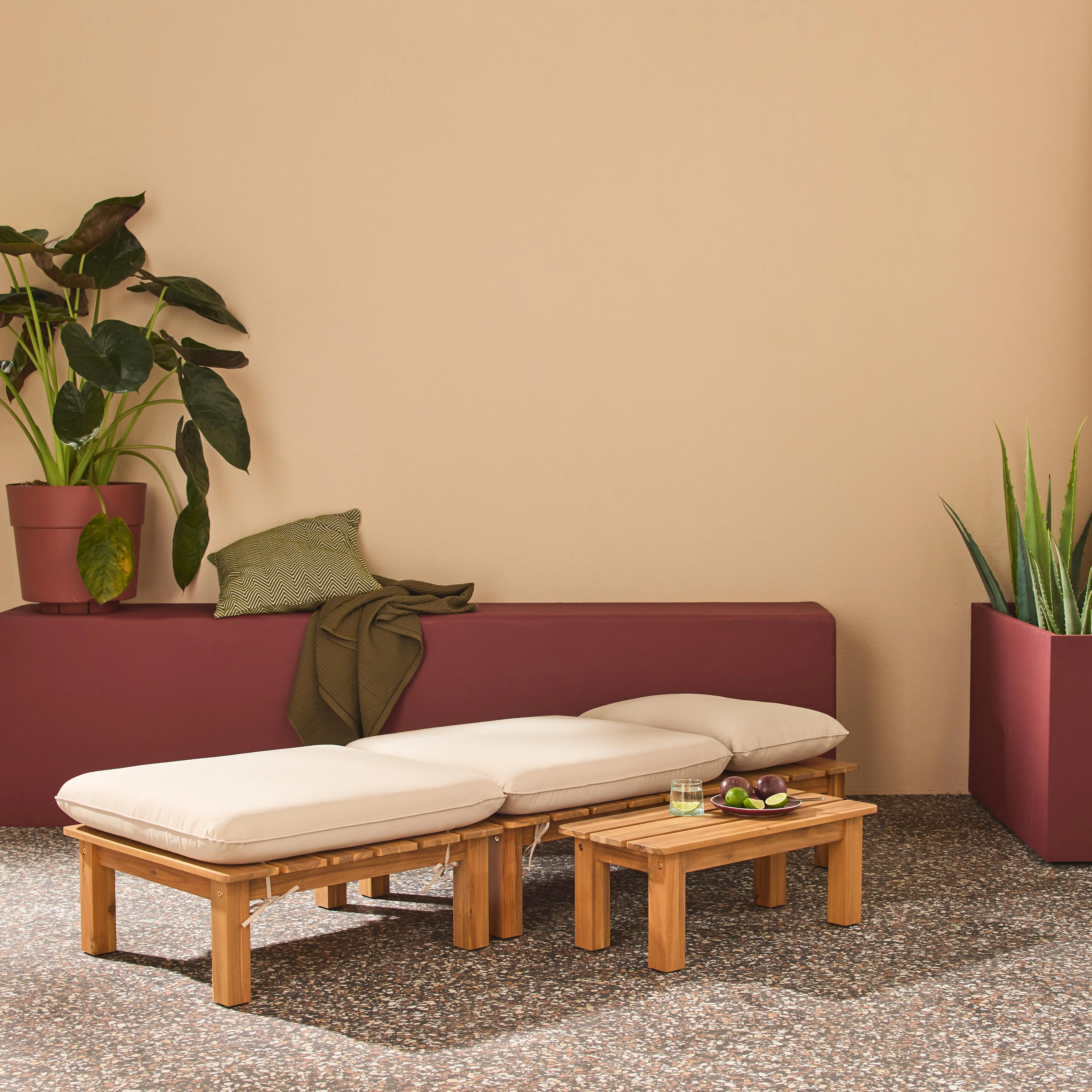 Salon de jardin modulable bois d'acacia multi positions 1 place