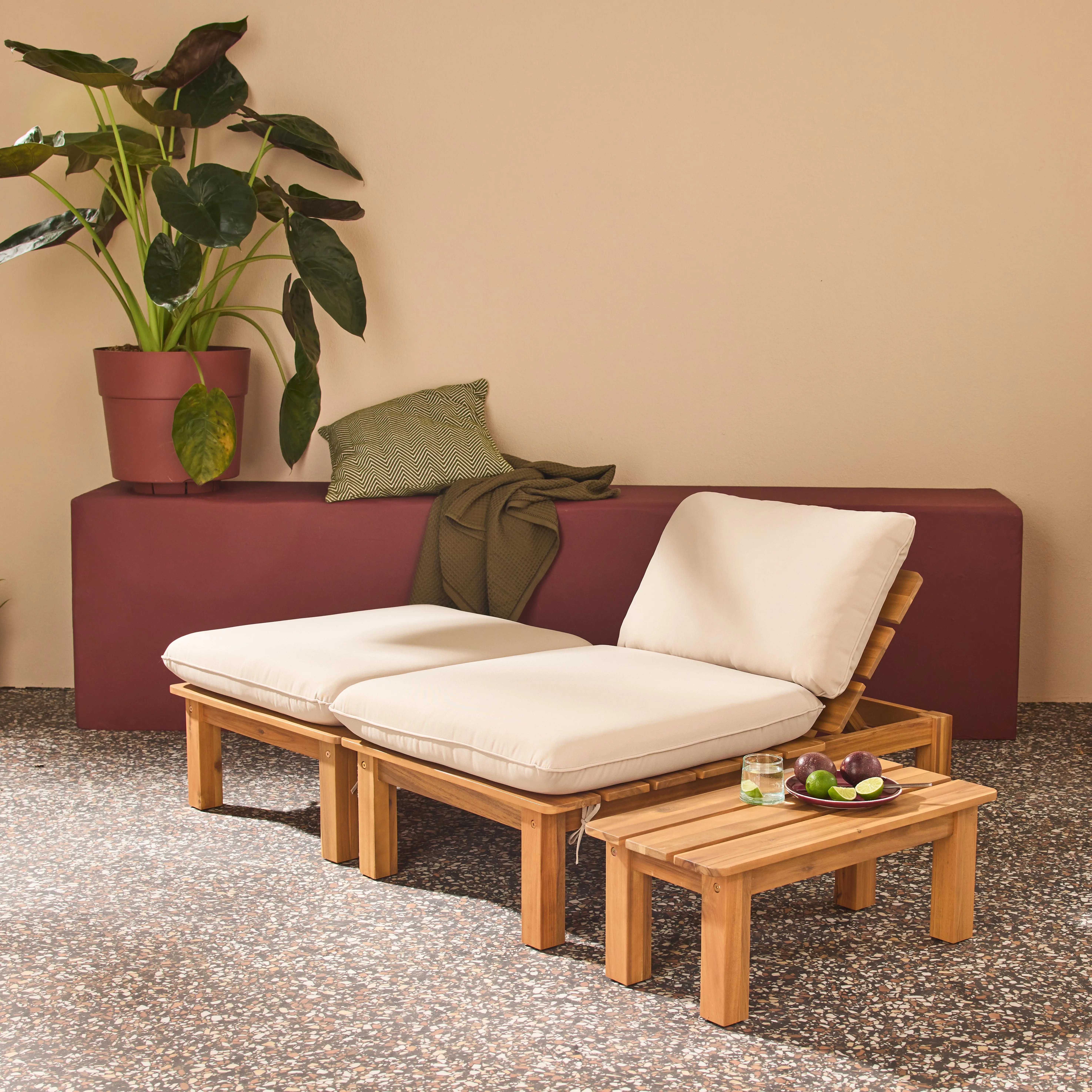 Salon de jardin modulable bois d'acacia multi positions 1 place