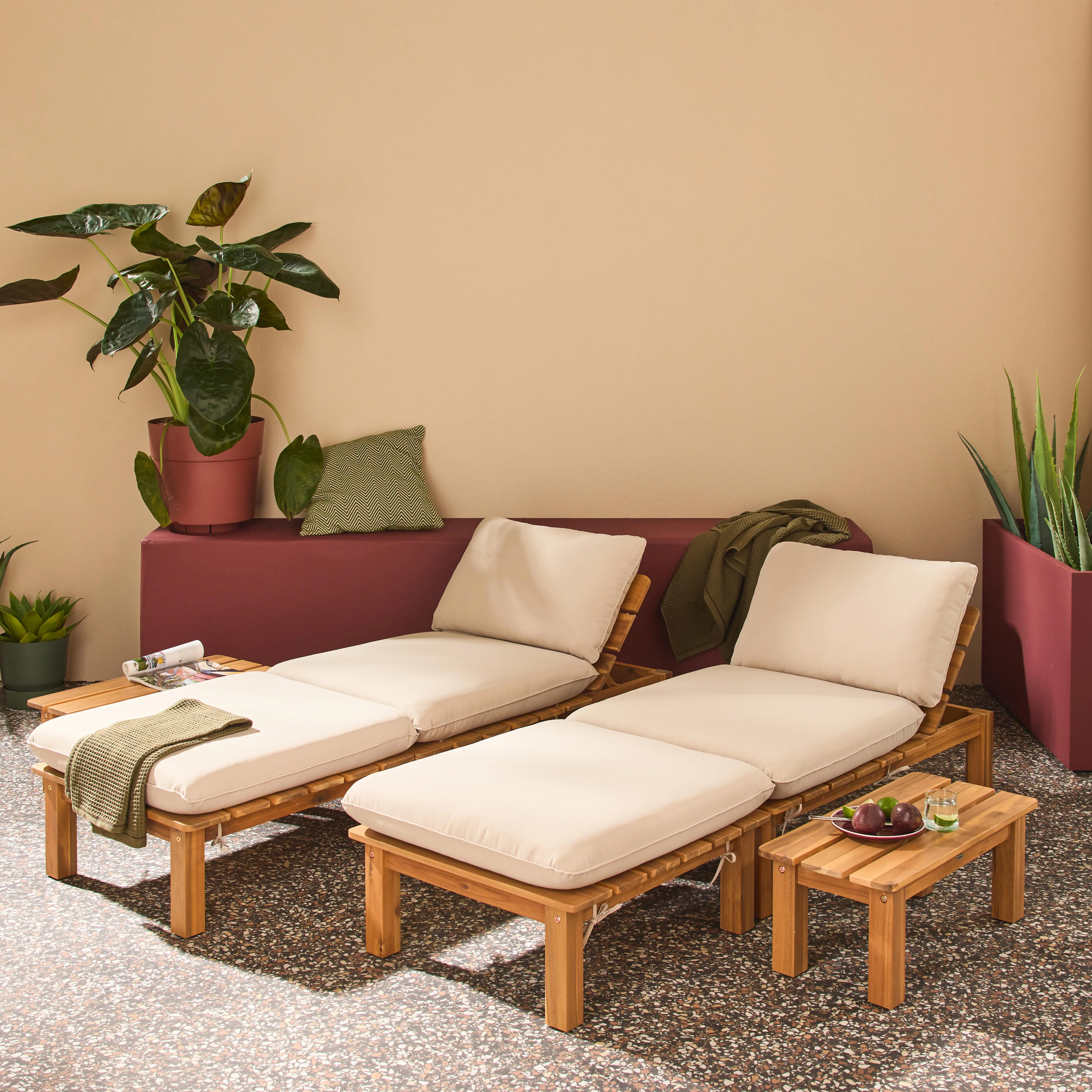 Salon de jardin modulable bois d'acacia multi positions 2 places