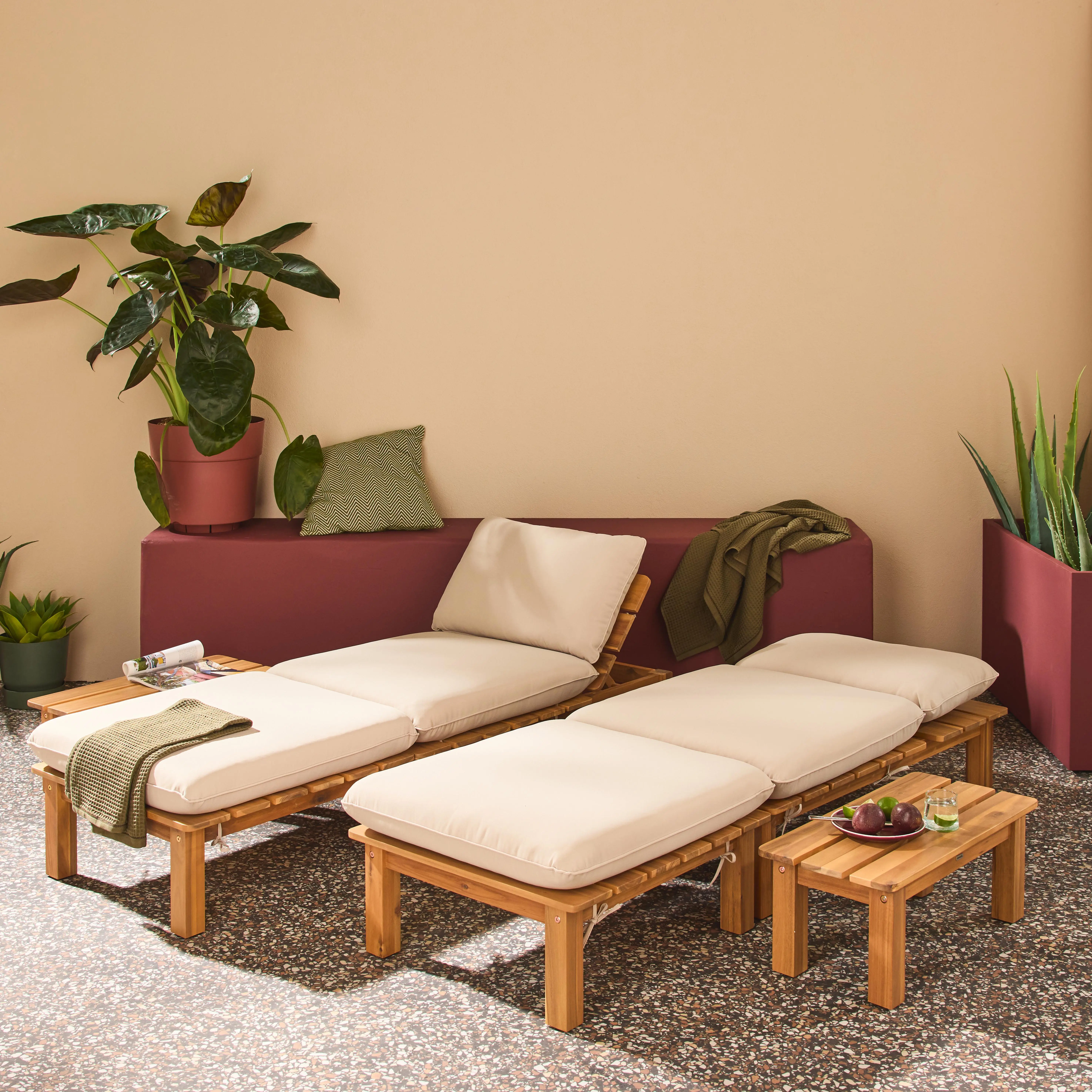 Salon de jardin modulable bois d'acacia multi positions 2 places
