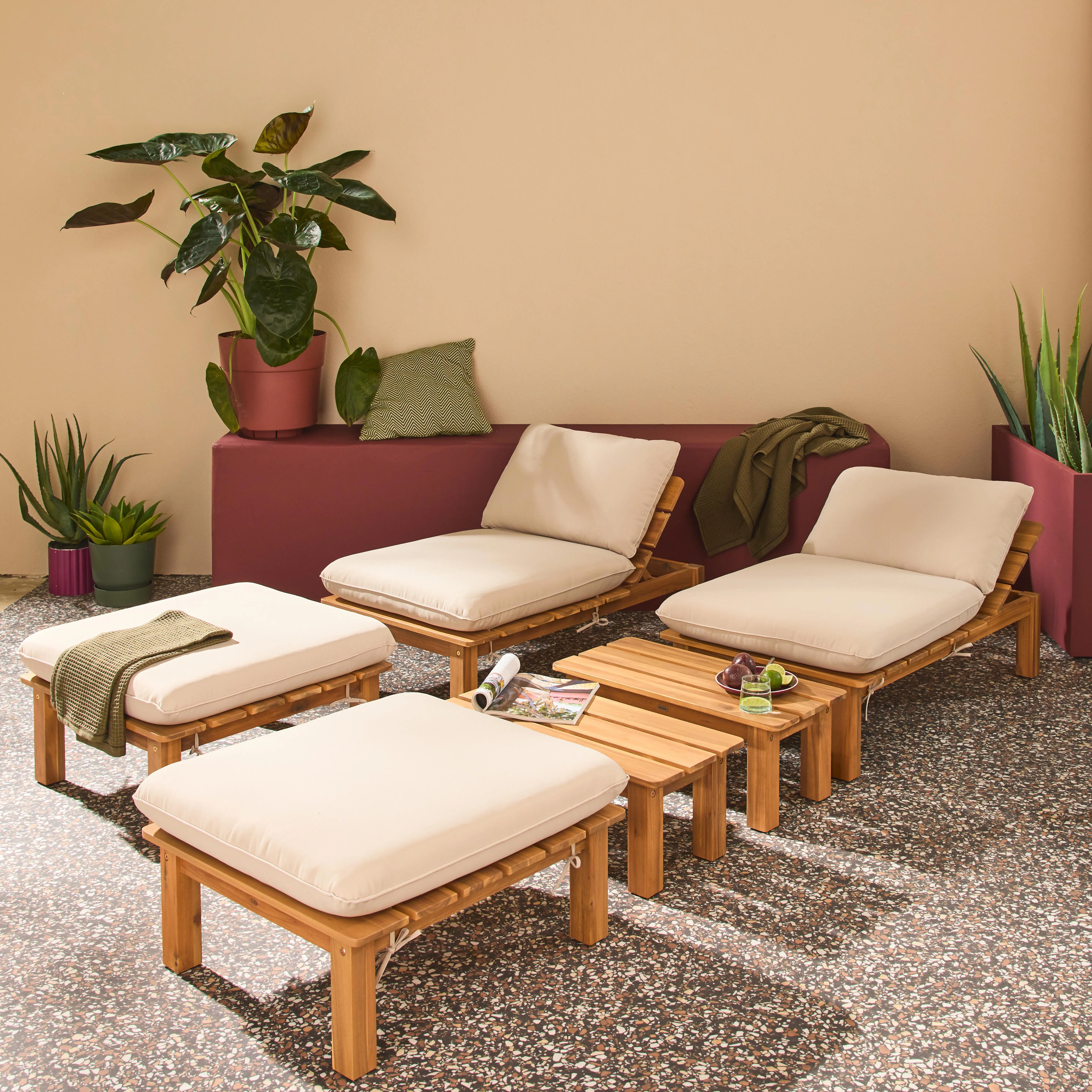 Salon de jardin modulable bois d'acacia multi positions 2 places