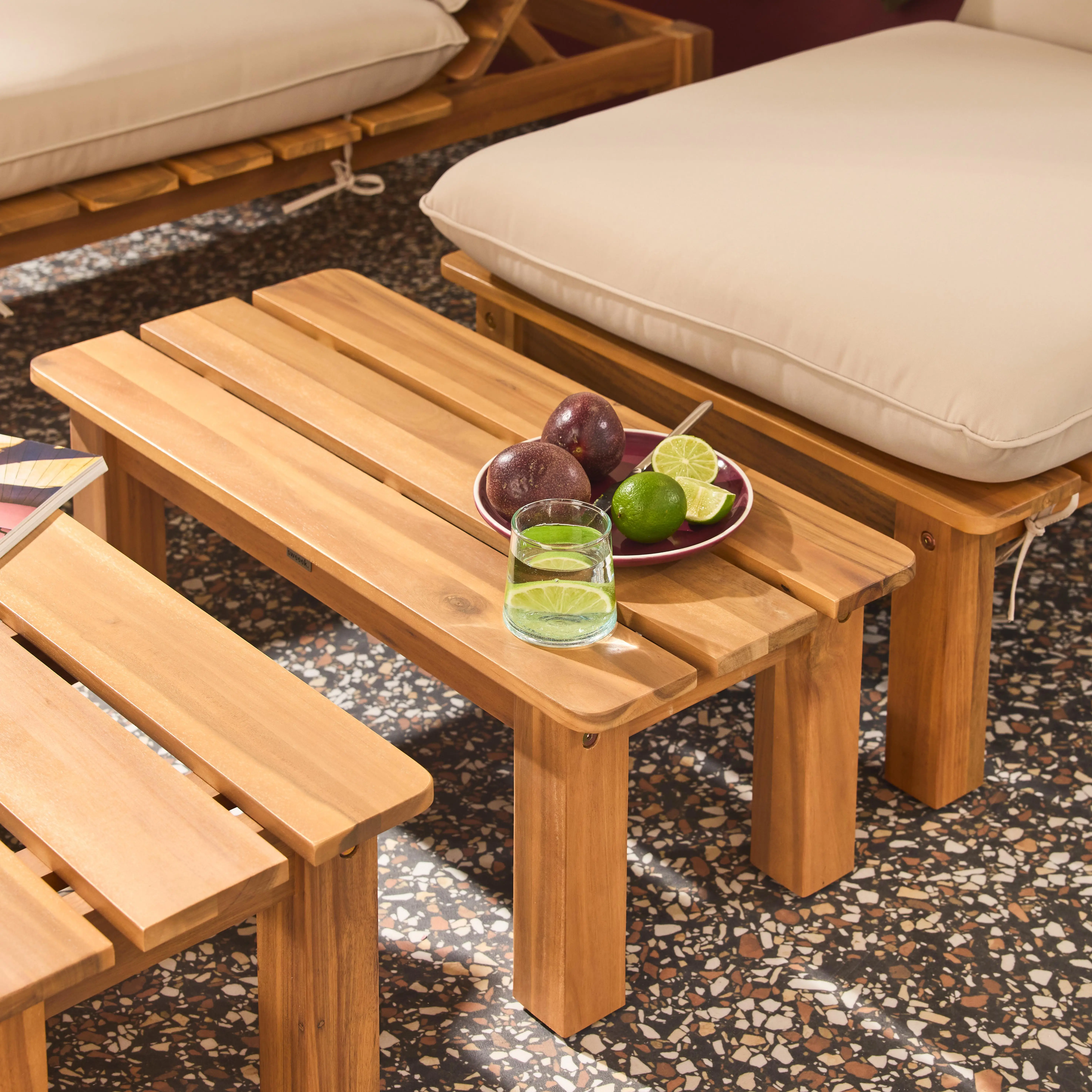 Salon de jardin modulable bois d'acacia multi positions 2 places