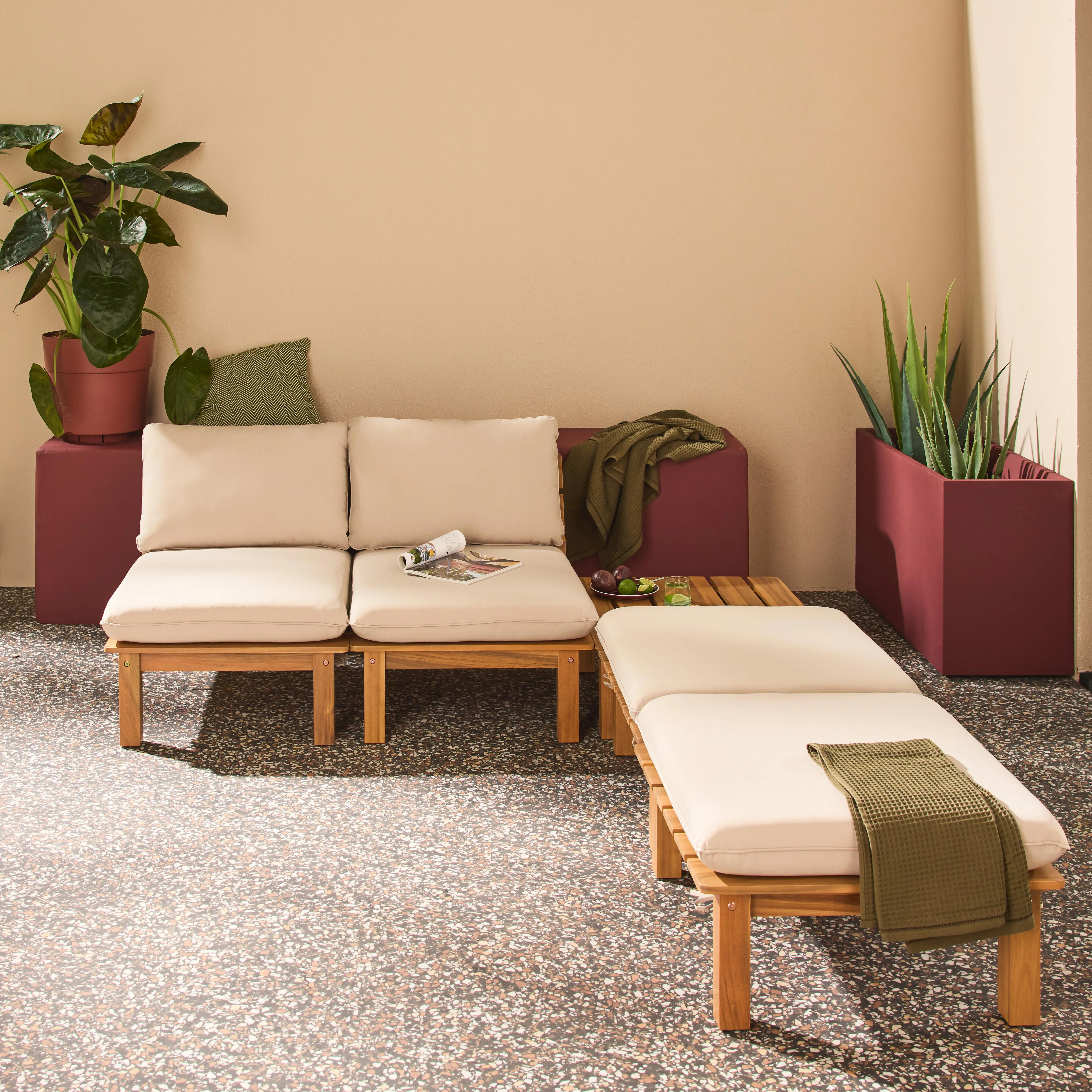 Salon de jardin modulable bois d'acacia multi positions 2 places