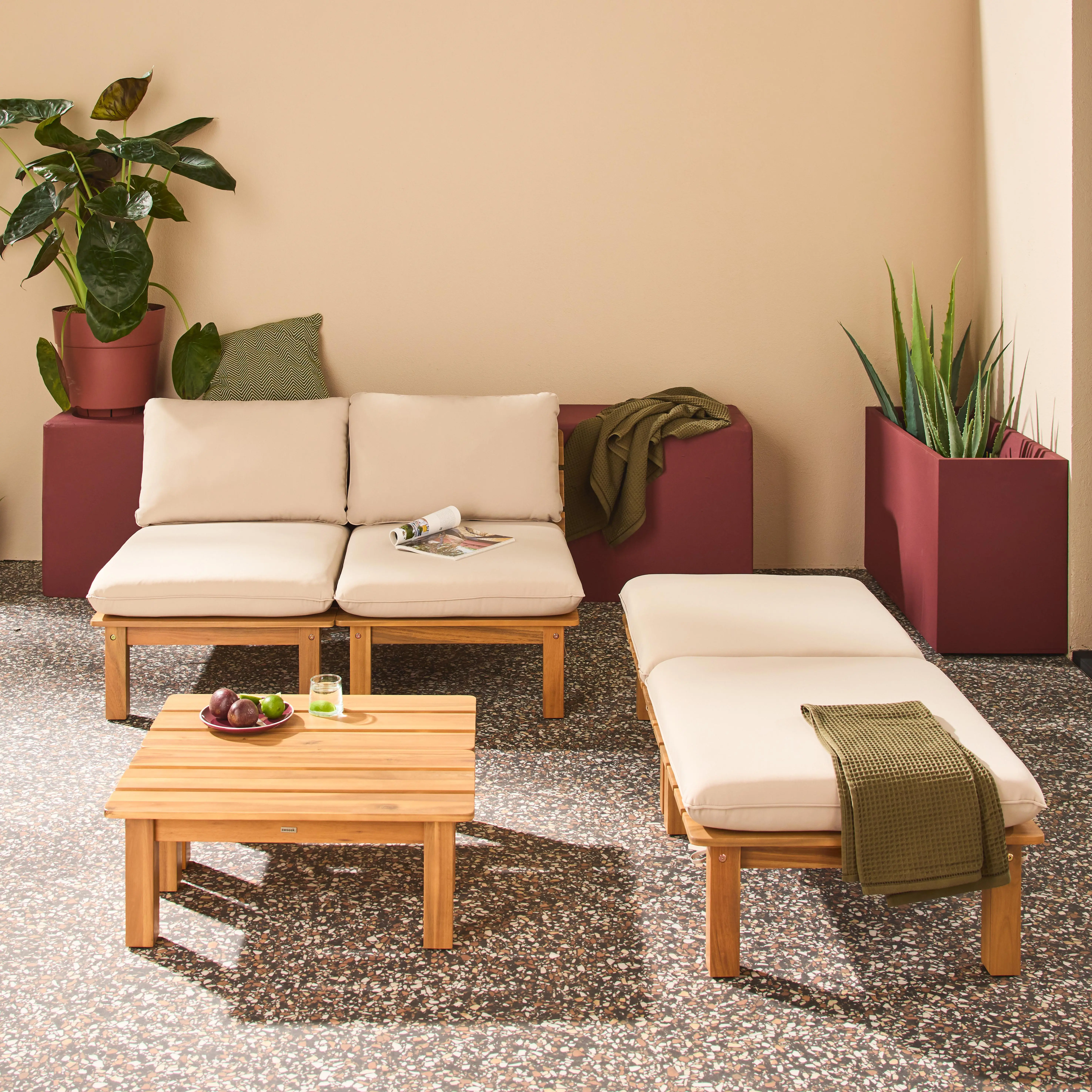 Salon de jardin modulable bois d'acacia multi positions 2 places