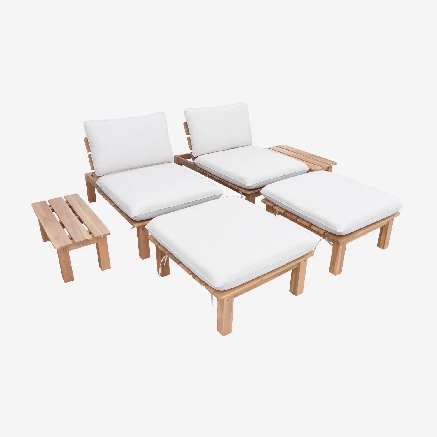 Salon de jardin modulable bois d'acacia multi positions 2 places