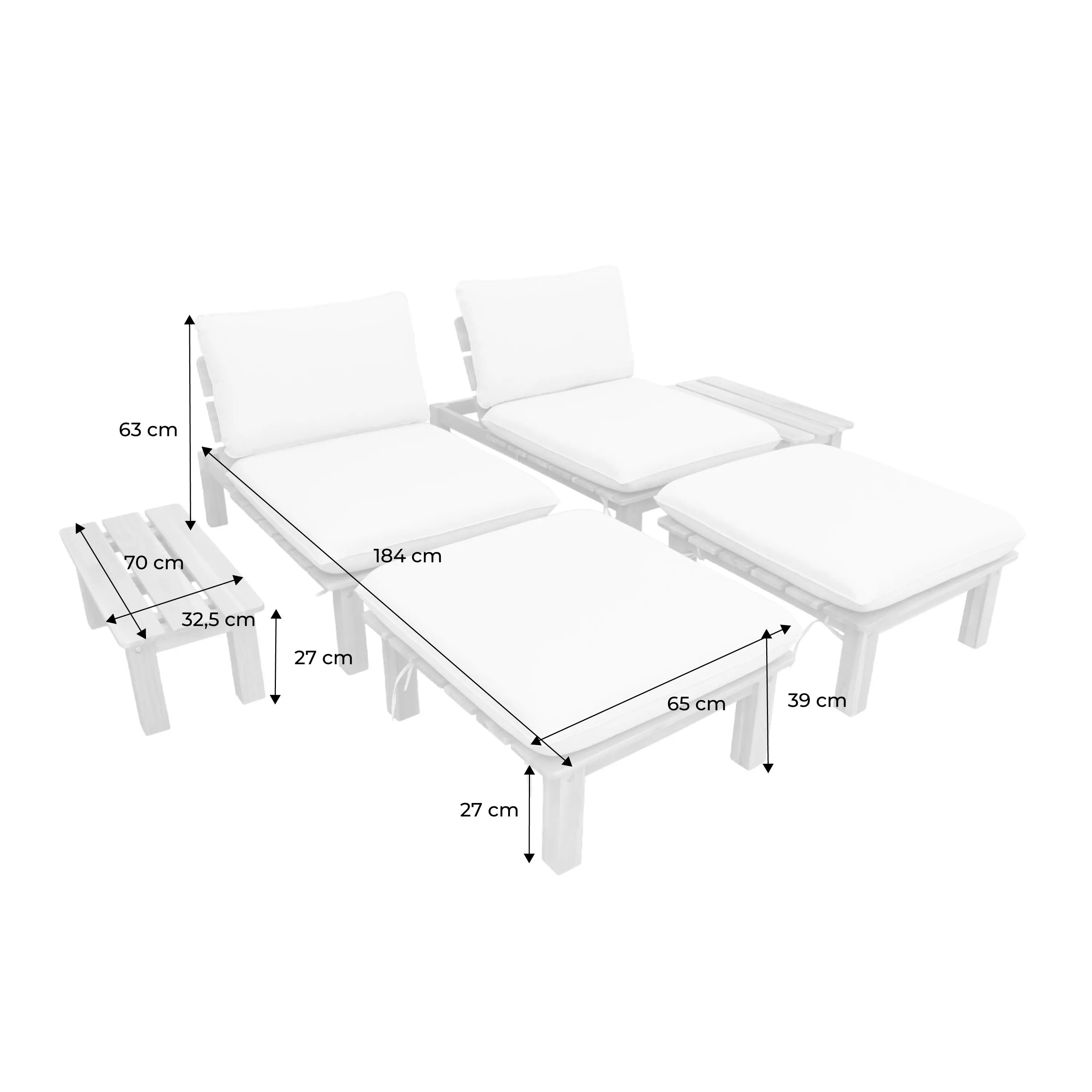Salon de jardin modulable bois d'acacia multi positions 2 places