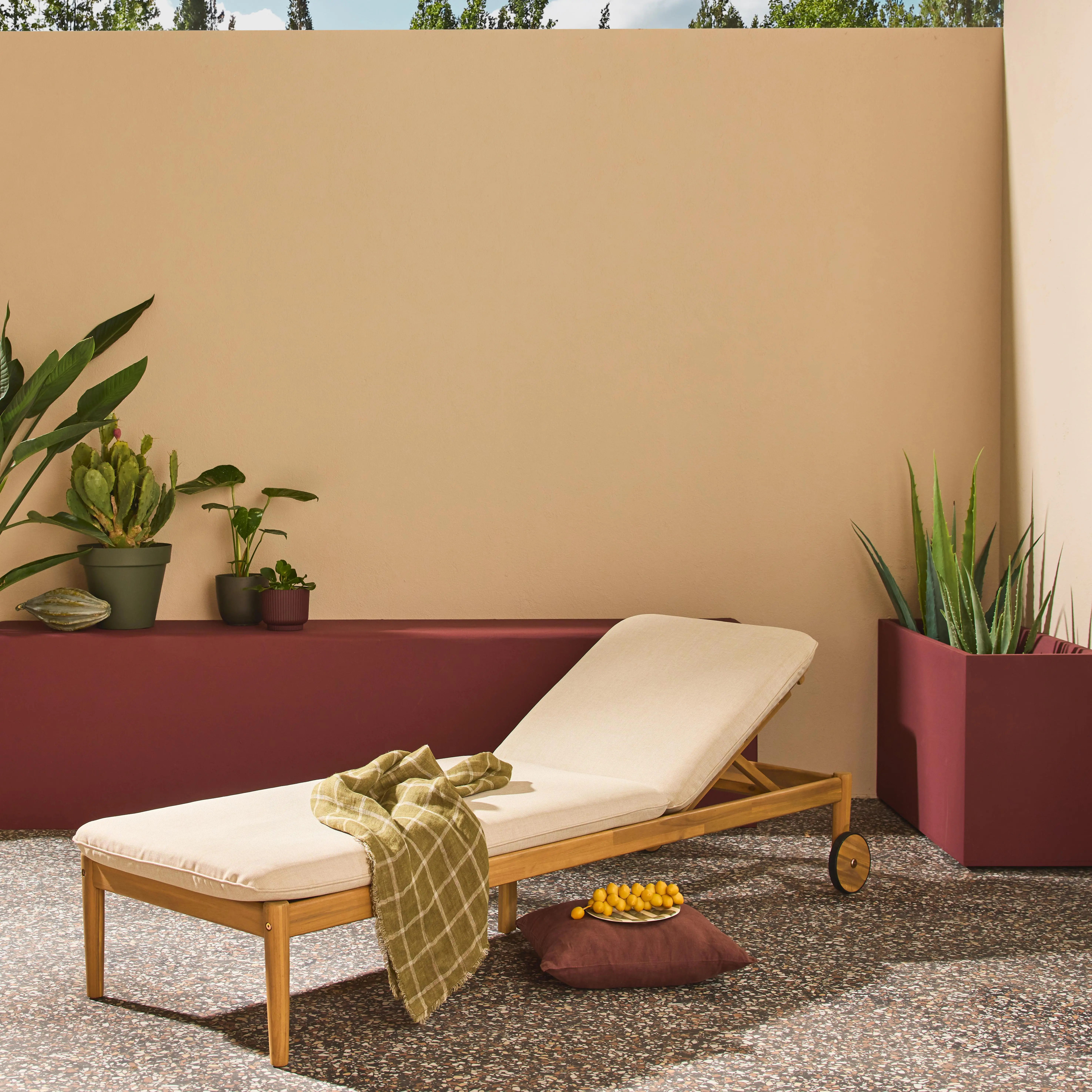 Bain de soleil bois d'acacia multi positions avec roulettes
