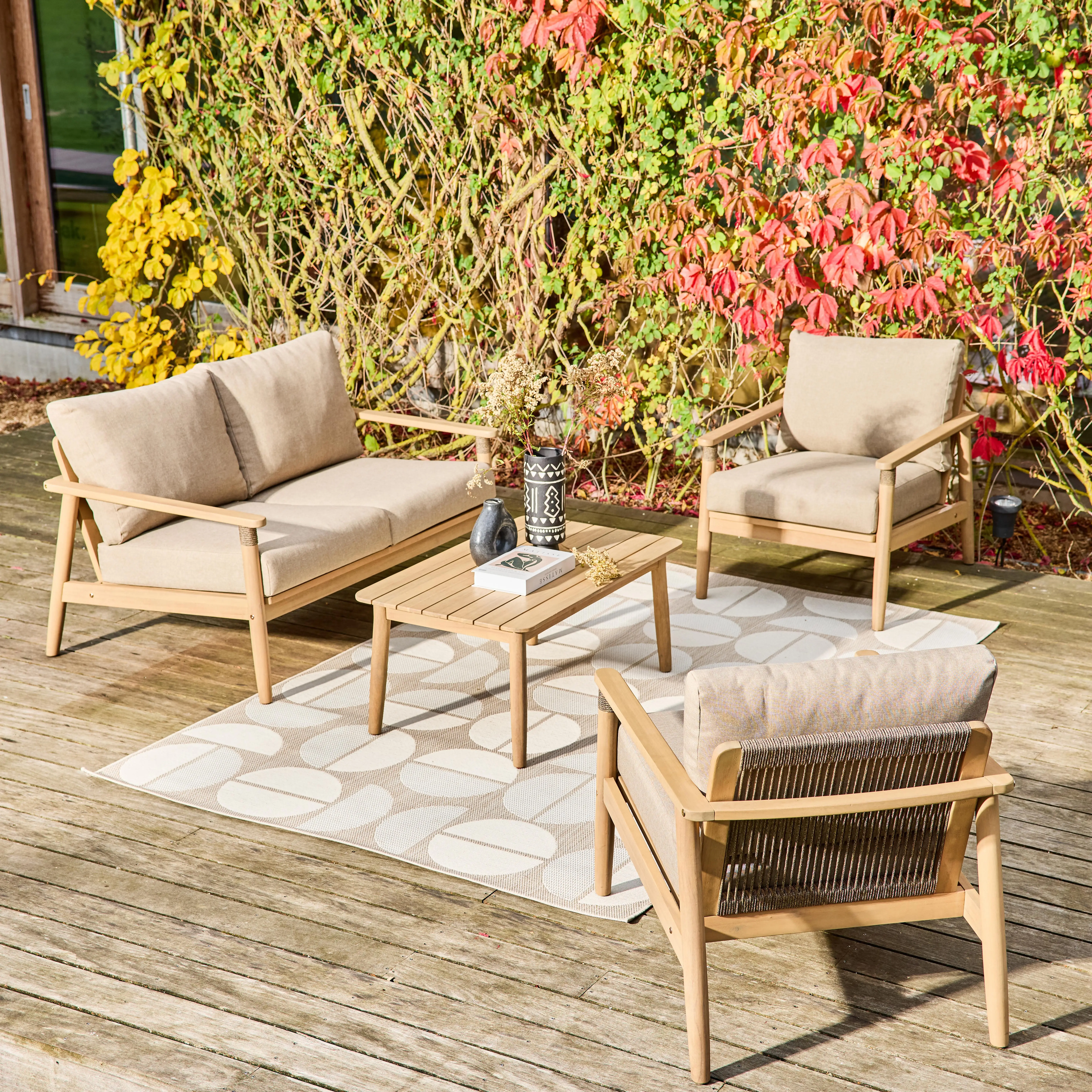 Salon de jardin bois d'acacia et cordes 4 places