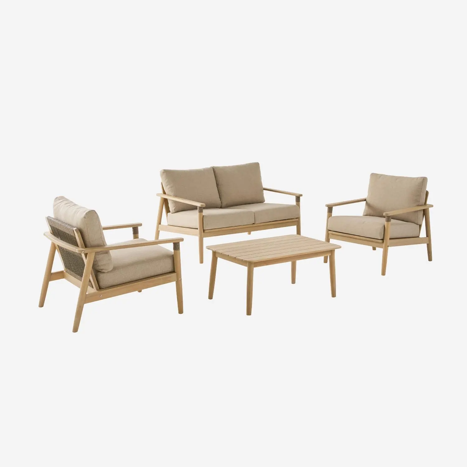 Salon de jardin bois d'acacia et cordes 4 places