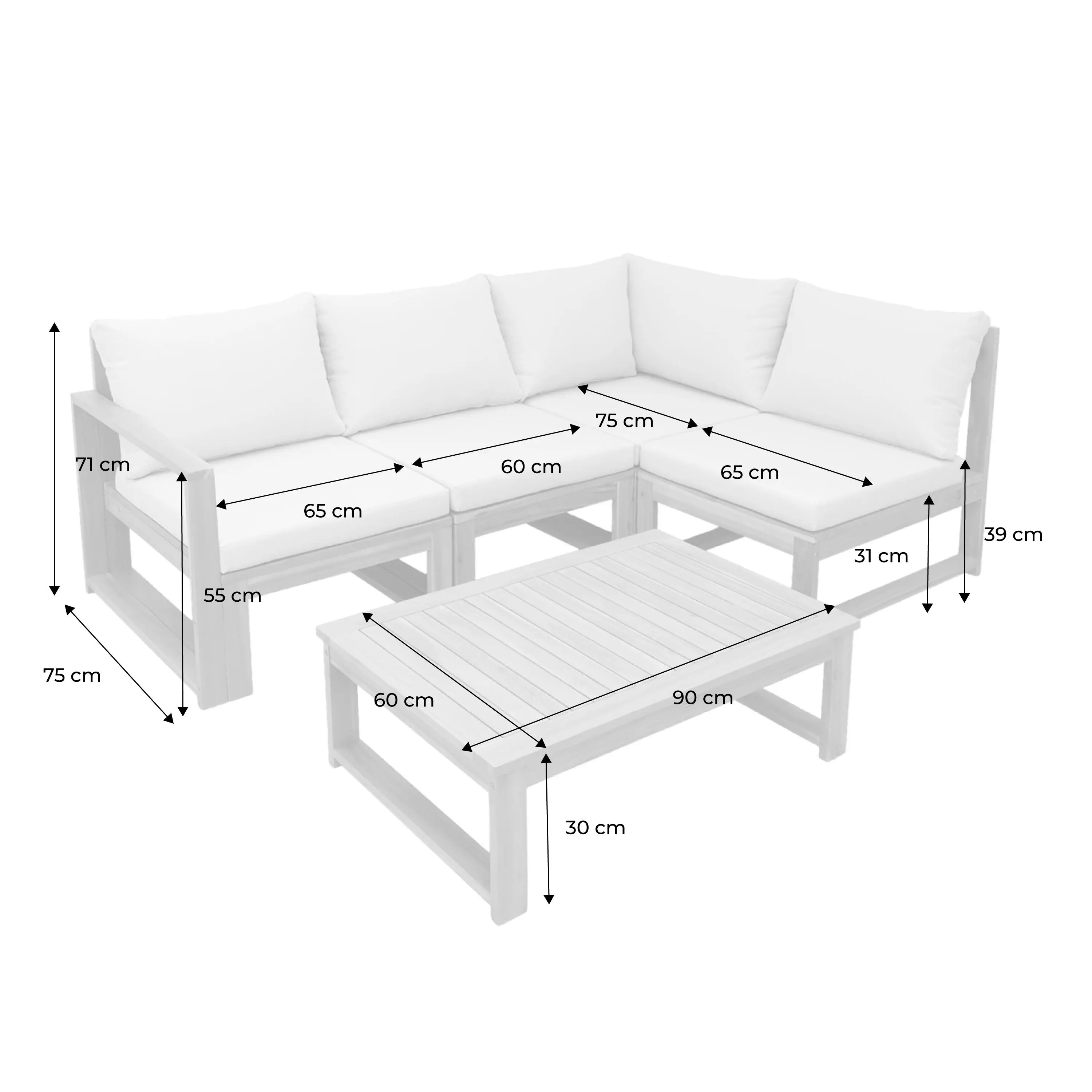 Salon de jardin modulable bois d'acacia 4 places