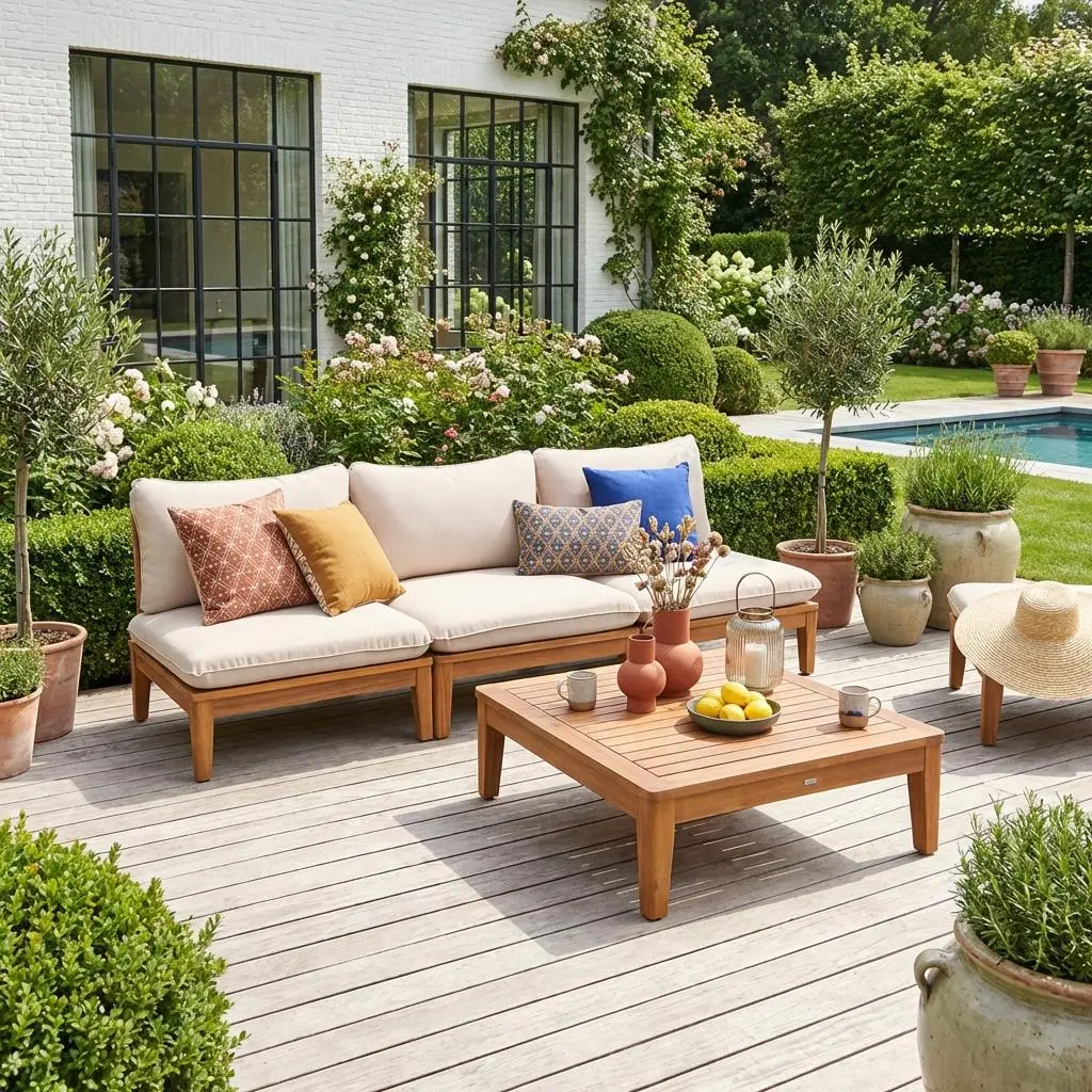 Salon de jardin modulable bois d'acacia 3 places