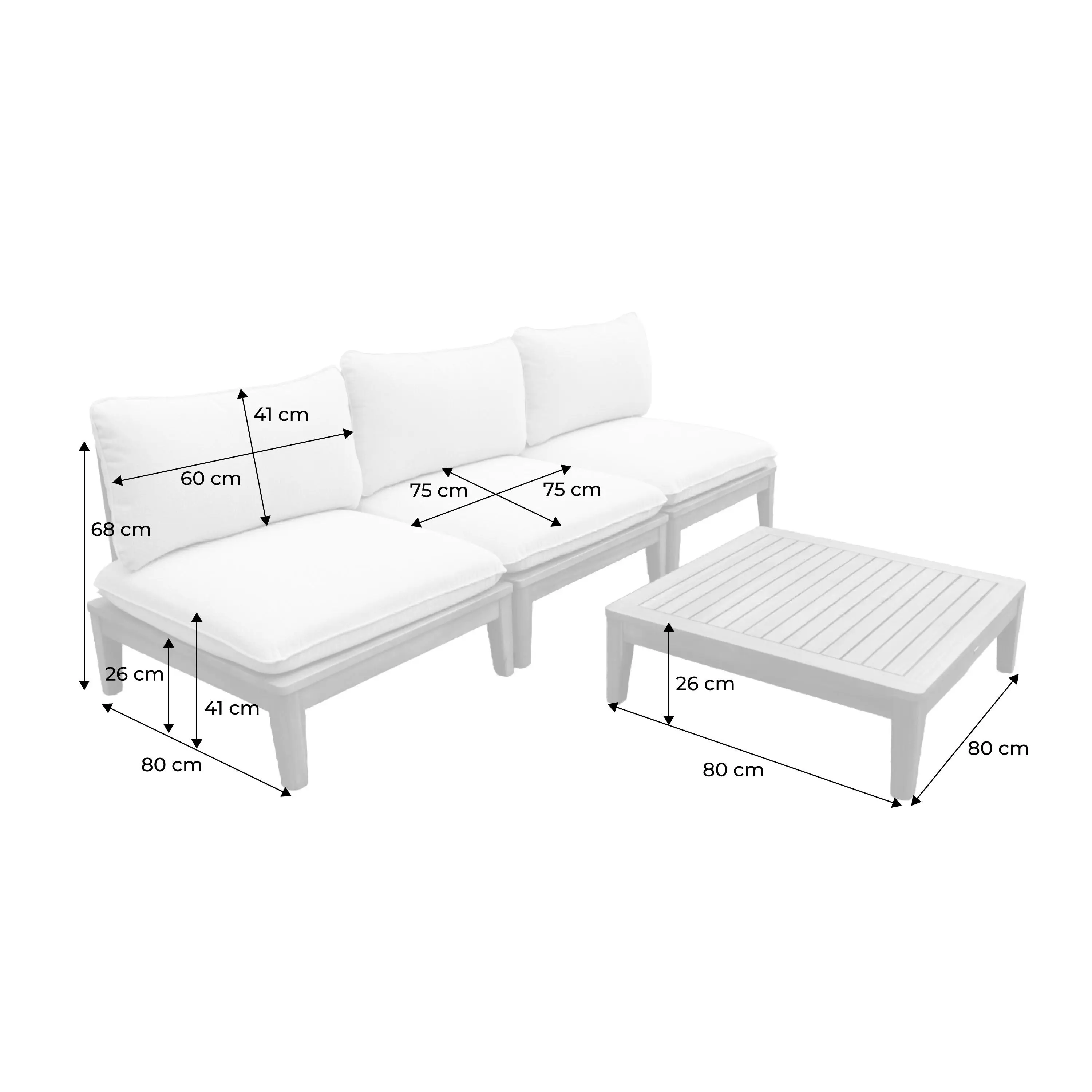 Salon de jardin modulable bois d'acacia 3 places