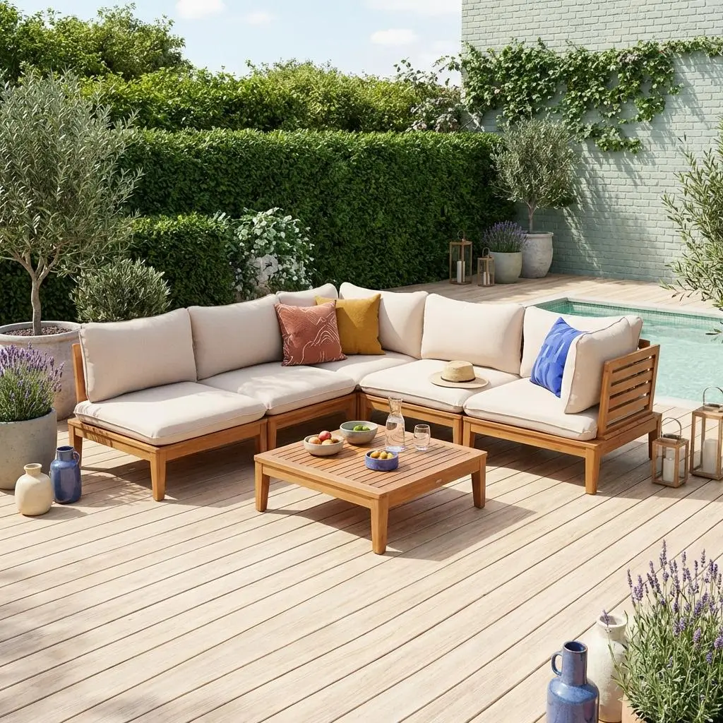 Salon de jardin modulable bois d'acacia 5 places