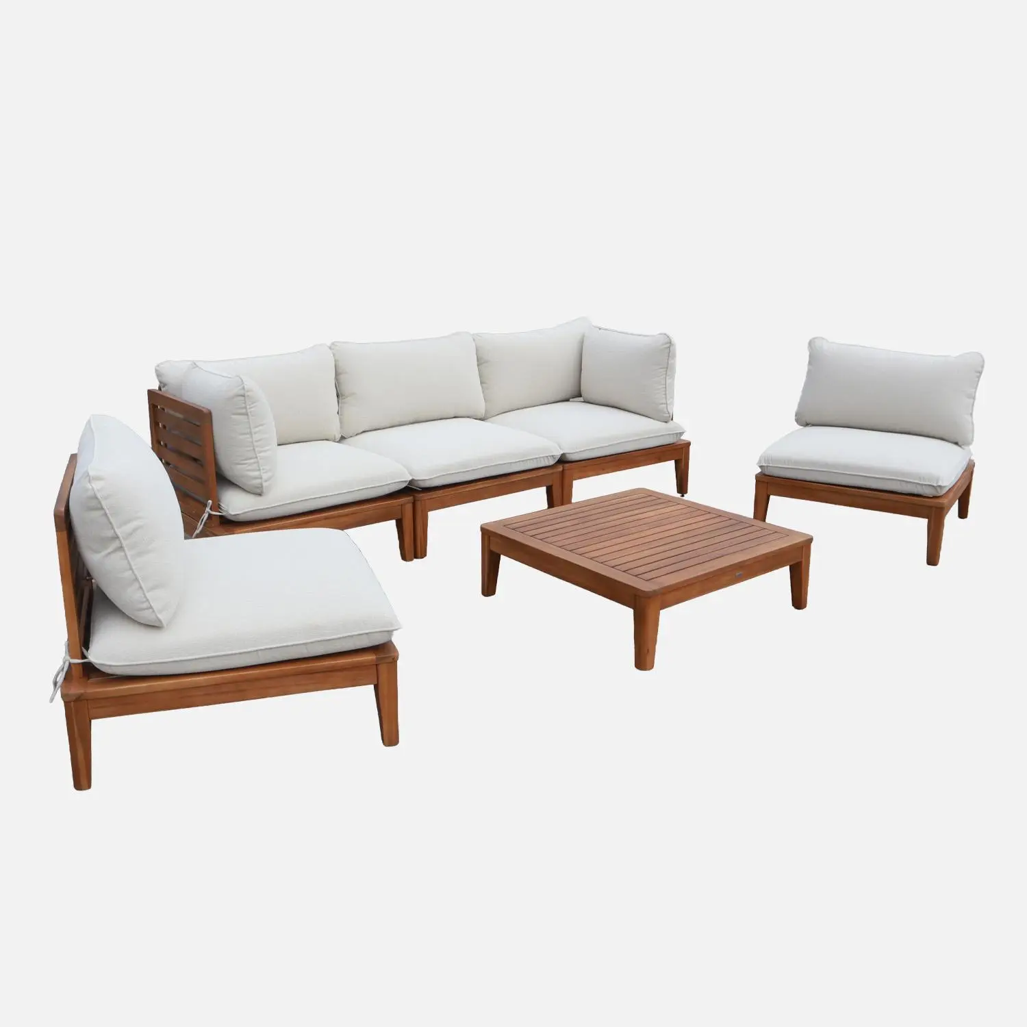 Salon de jardin modulable bois d'acacia et bouclette 5 places