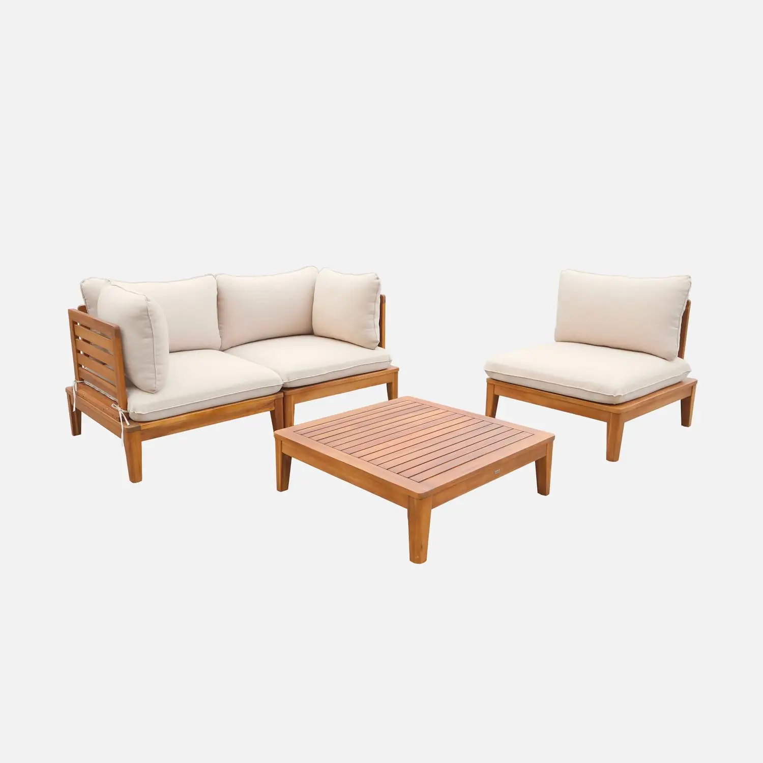 Salon de jardin modulable bois d'acacia avec accoudoirs 3 places