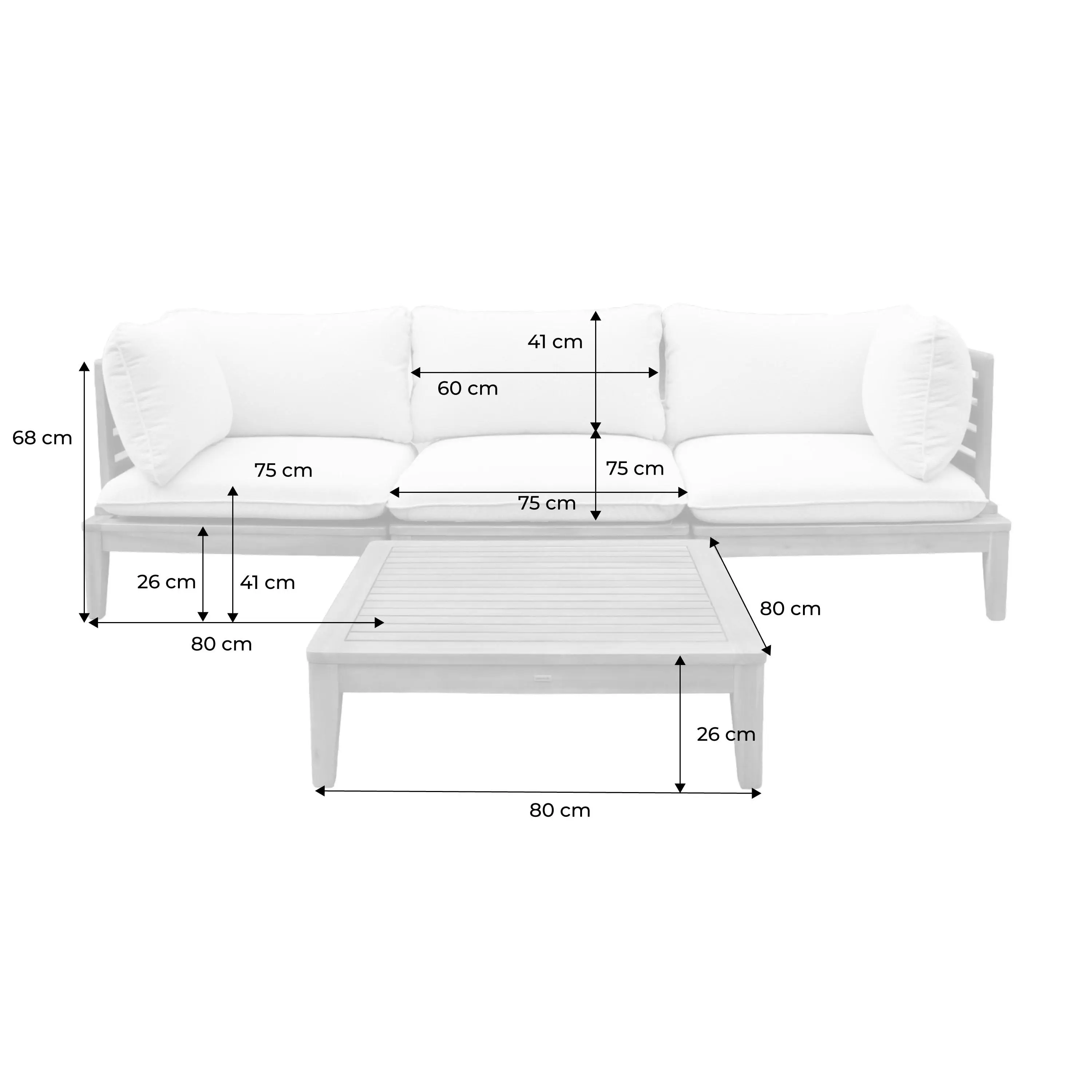 Salon de jardin modulable bois d'acacia avec accoudoirs 3 places