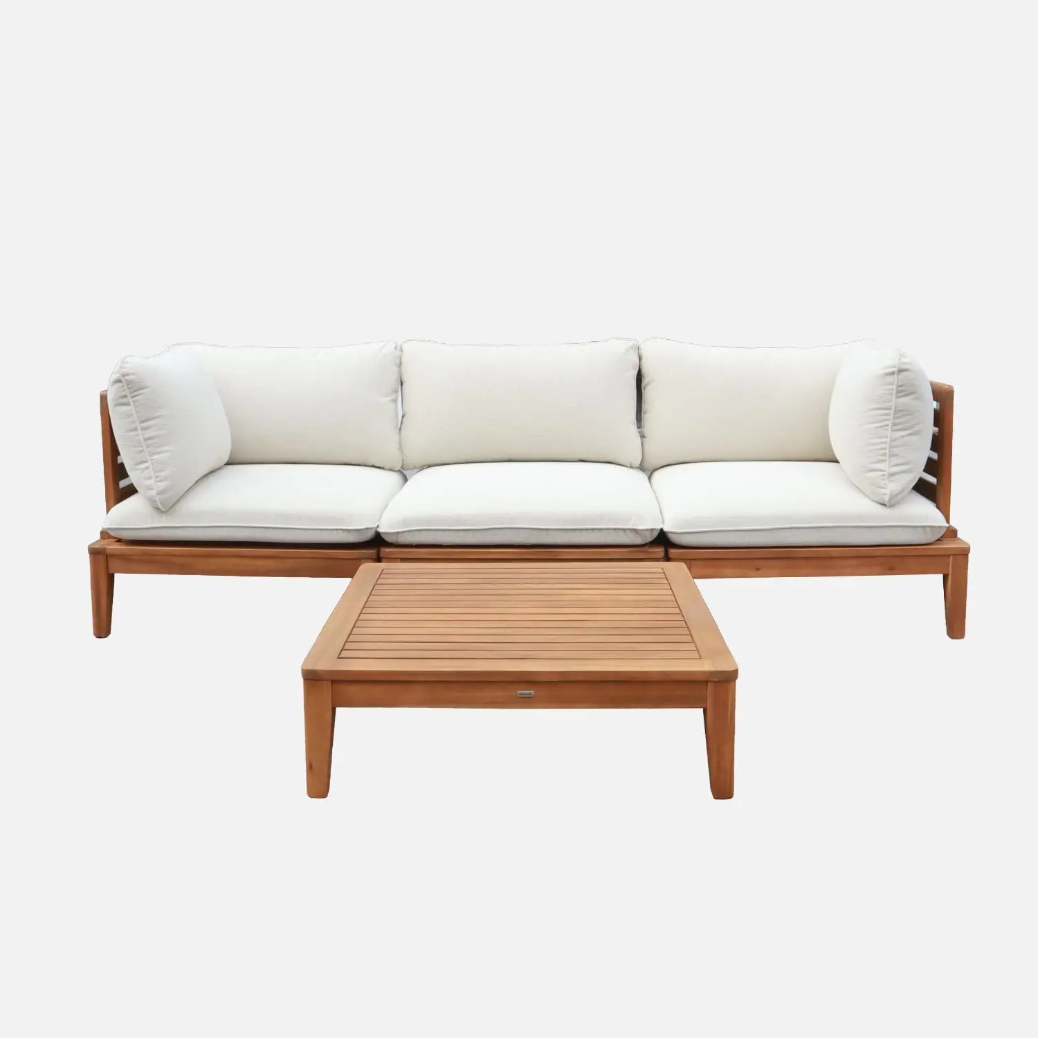 Salon de jardin modulable bois d'acacia et effet bouclette avec accoudoirs 3 places