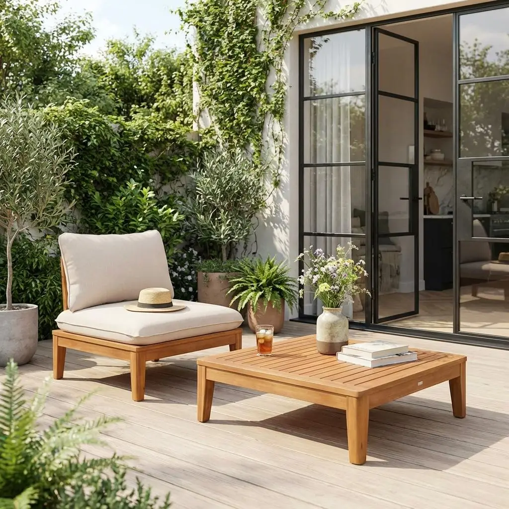 Fauteuil de jardin avec table basse bois d'acacia