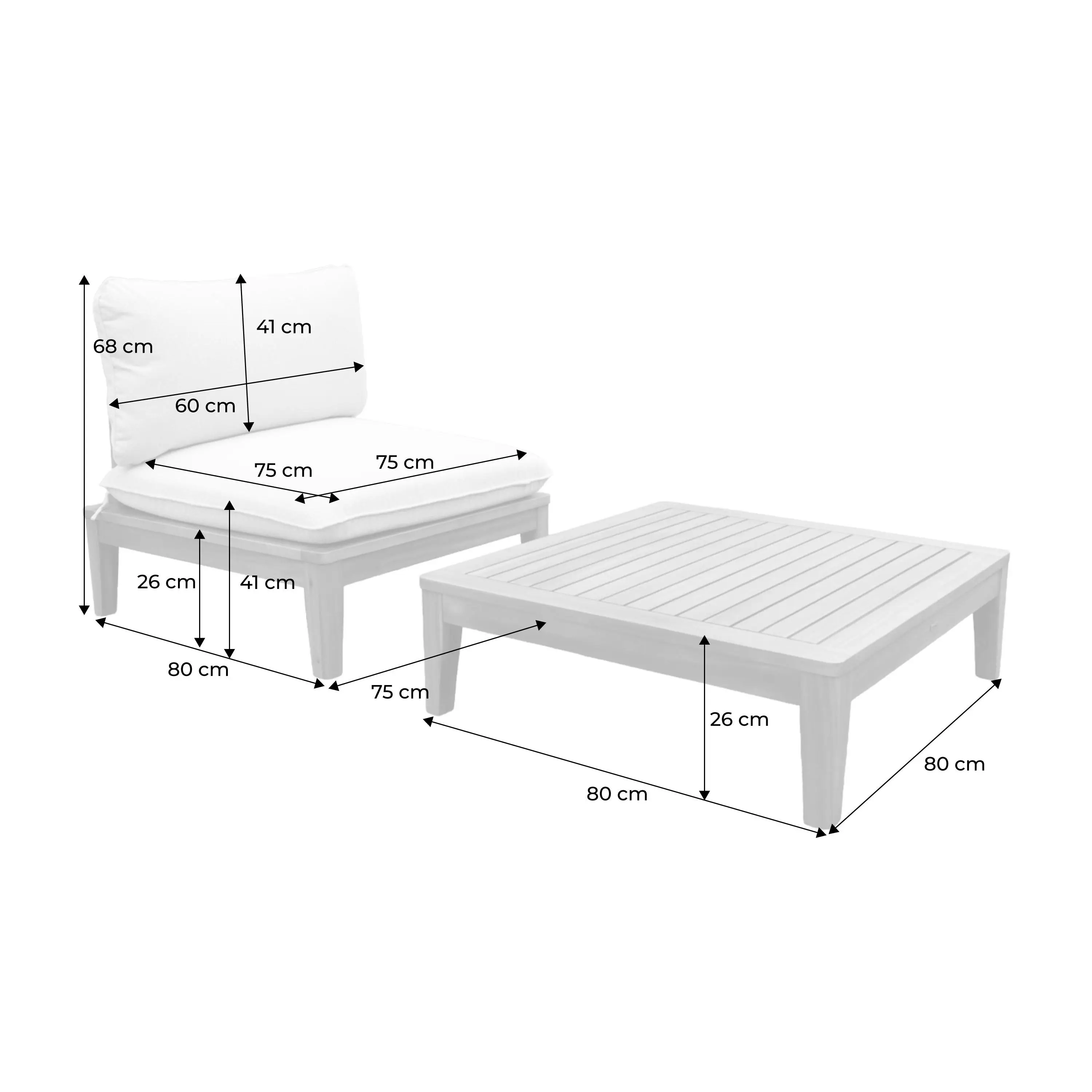 Fauteuil de jardin avec table basse bois d'acacia