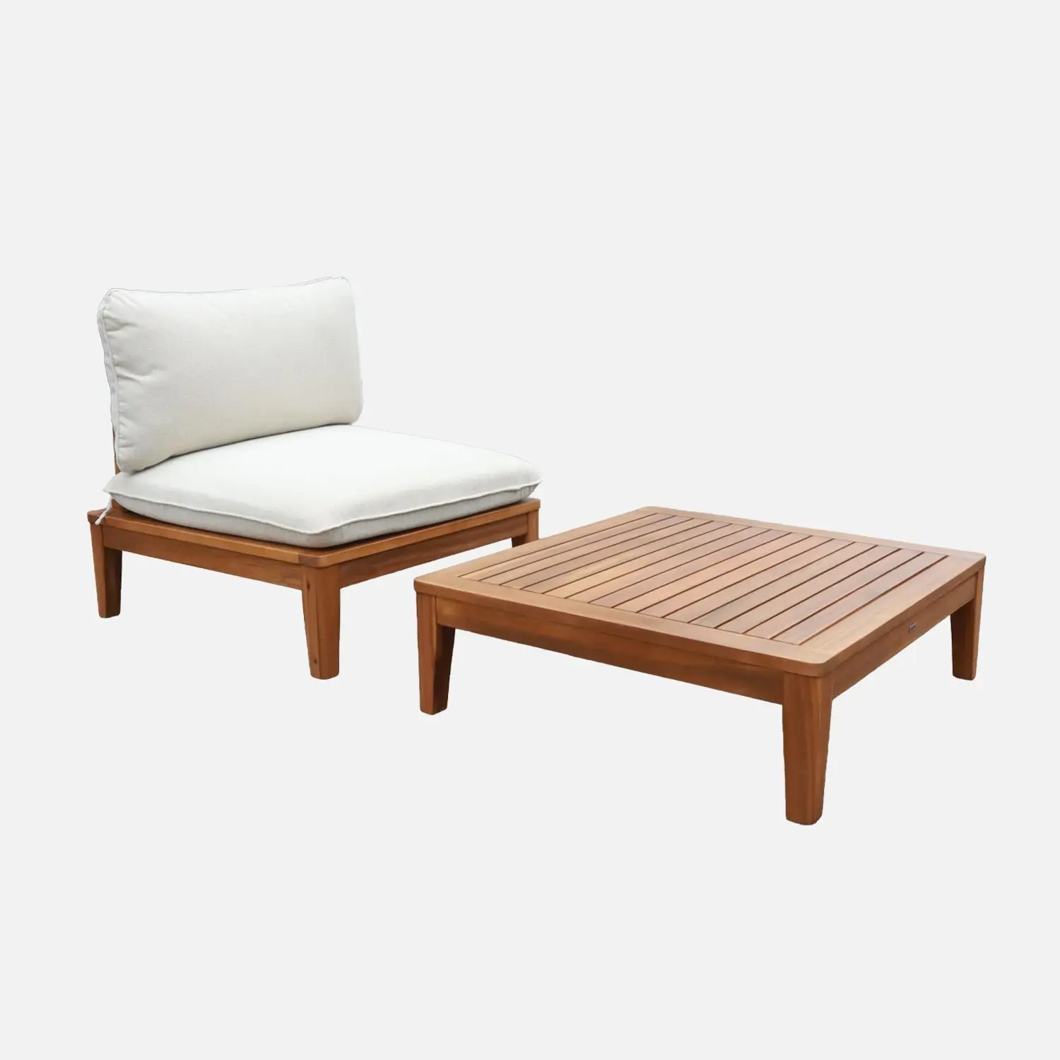 Fauteuil de jardin avec table basse bois d'acacia et effet bouclette