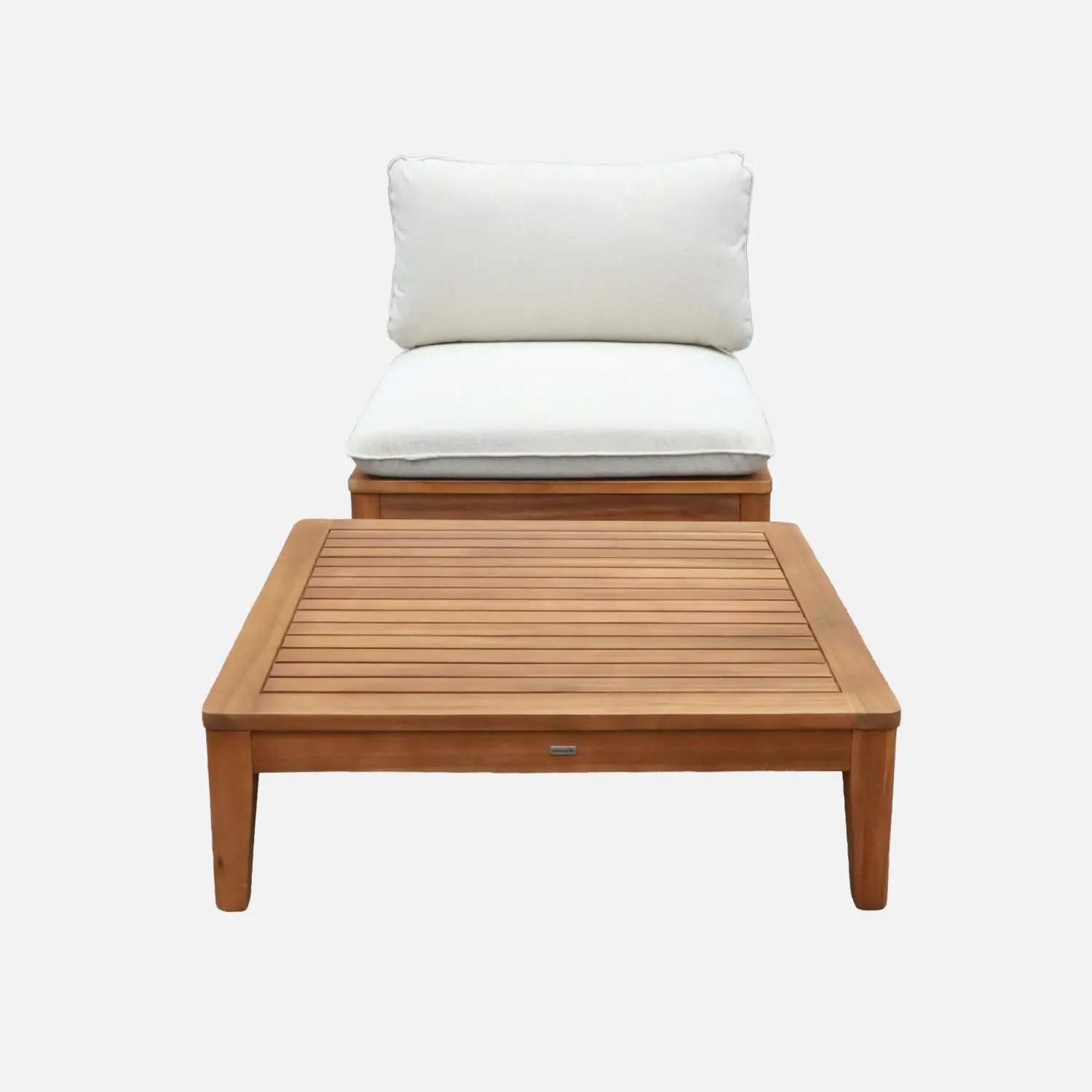 Fauteuil de jardin avec table basse bois d'acacia et effet bouclette