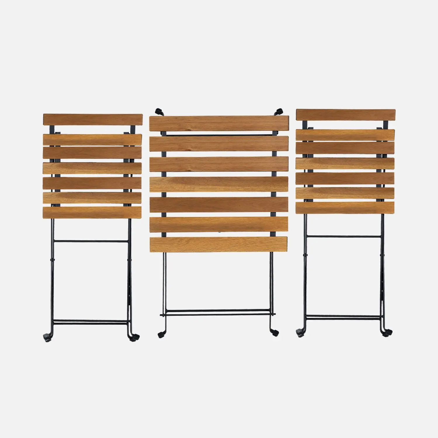 Table de bistrot pliante bois d'acacia et métal + 2 assises