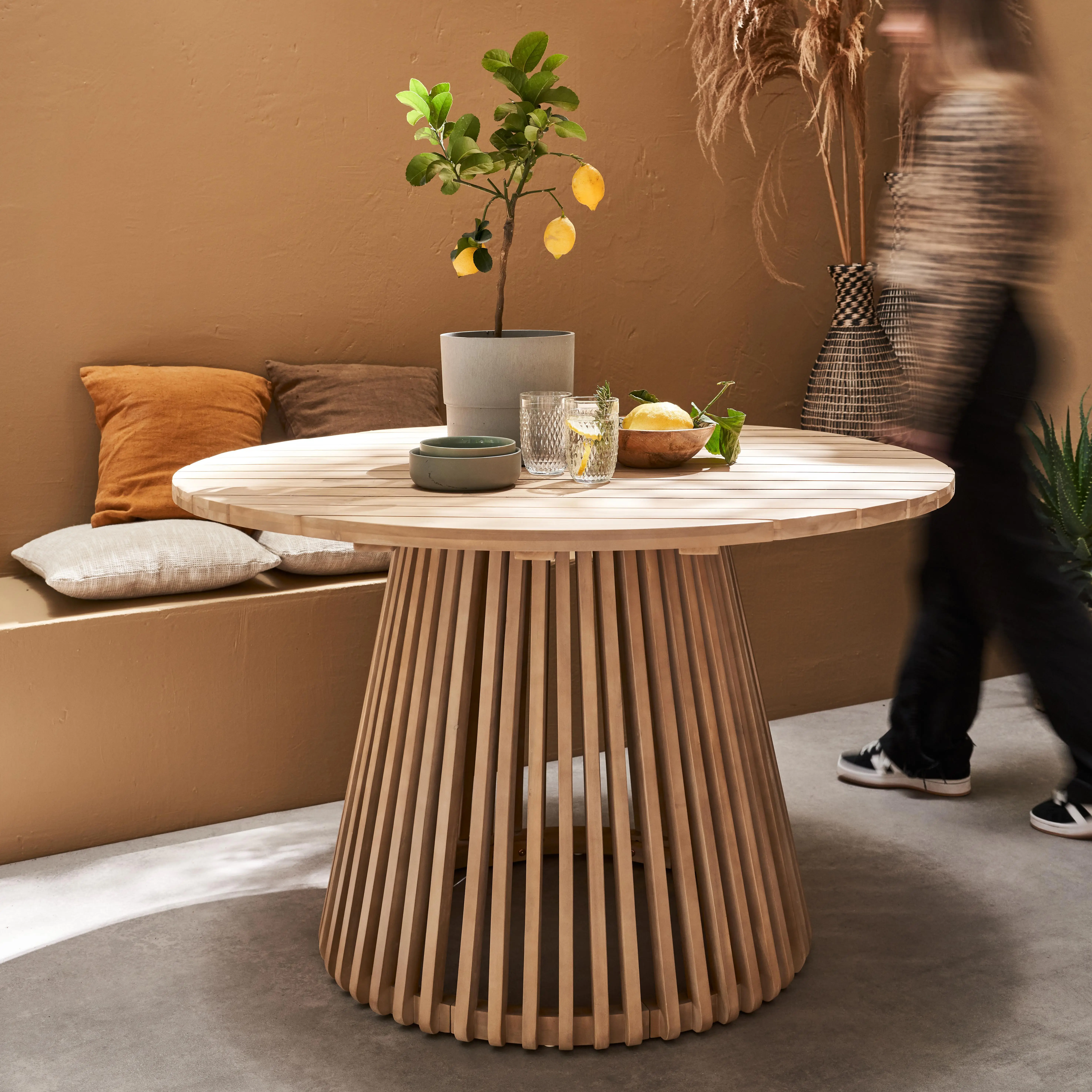 Table à manger intérieur/extérieur ronde bois d'acacia 4 places