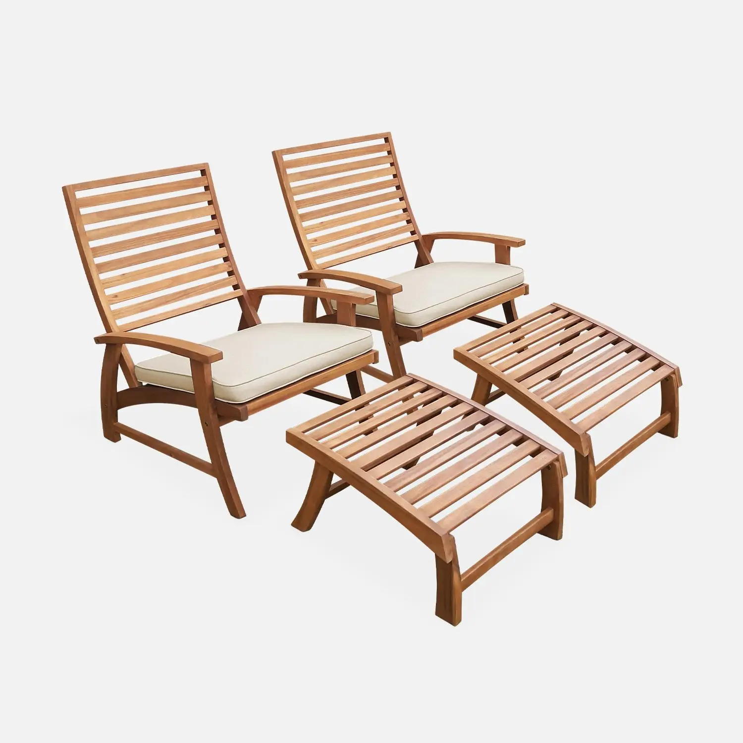 Fauteuil avec repose-pied bois d'acacia (lot de 2)