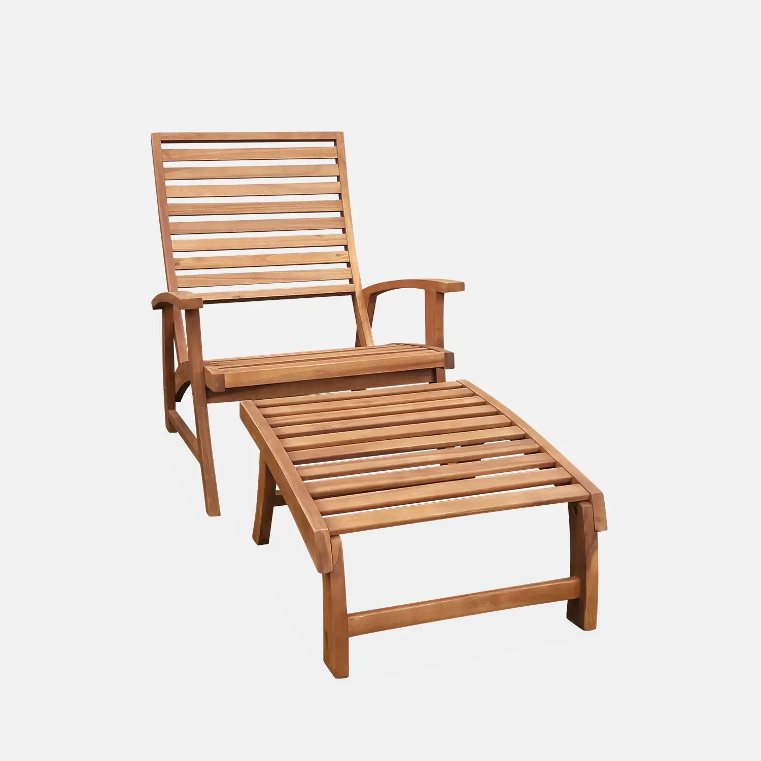 Fauteuil avec repose-pied bois d'acacia (lot de 2)