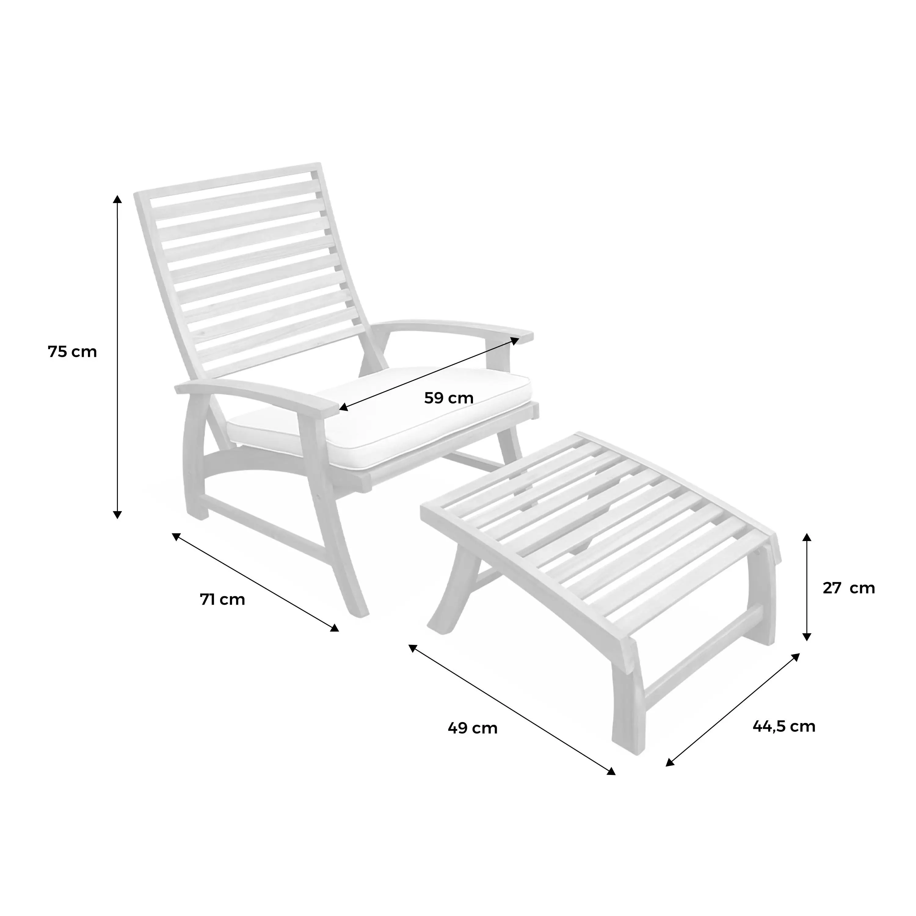 Fauteuil avec repose-pied bois d'acacia (lot de 2)