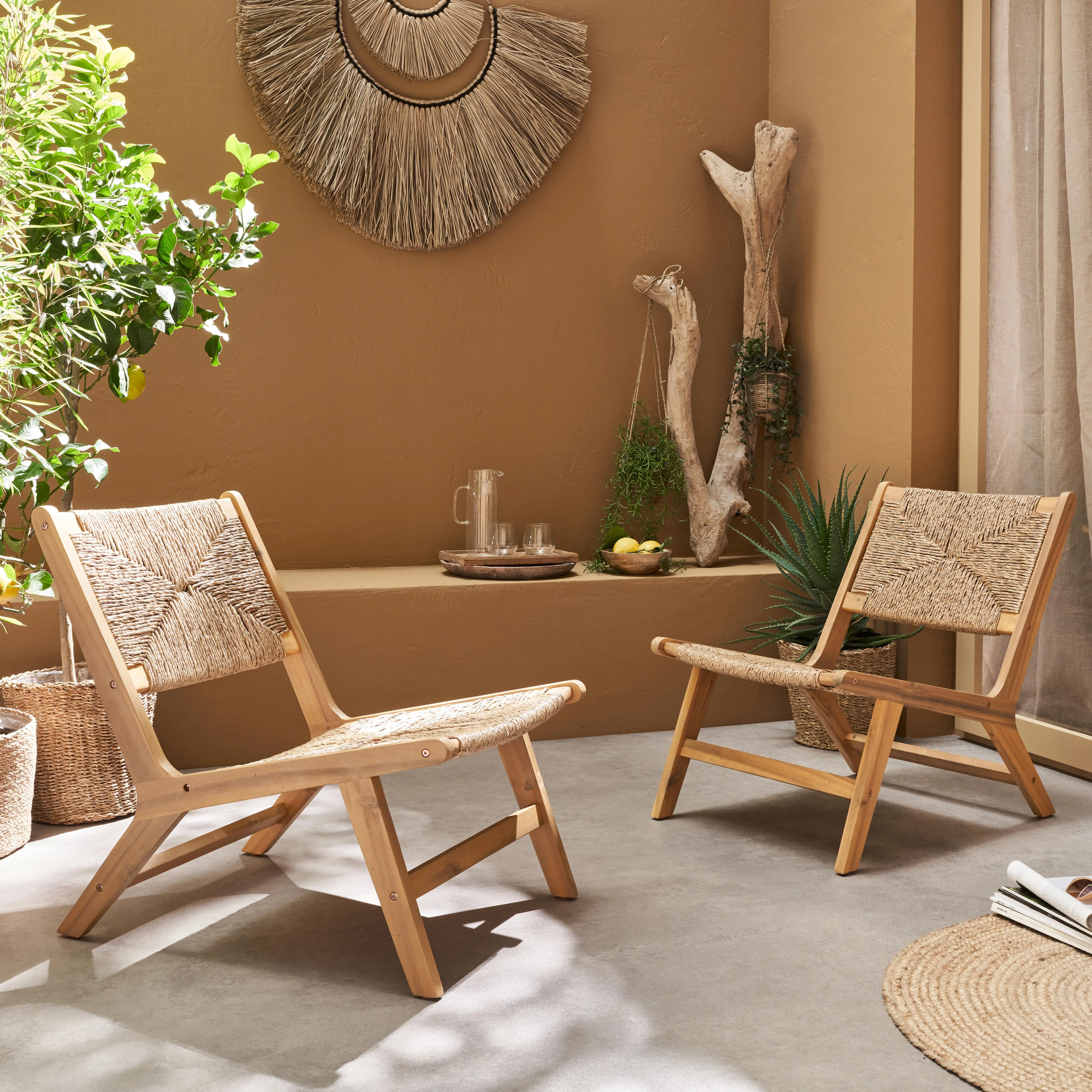 Fauteuil relax de jardin bois d'acacia et résine (lot de 2)