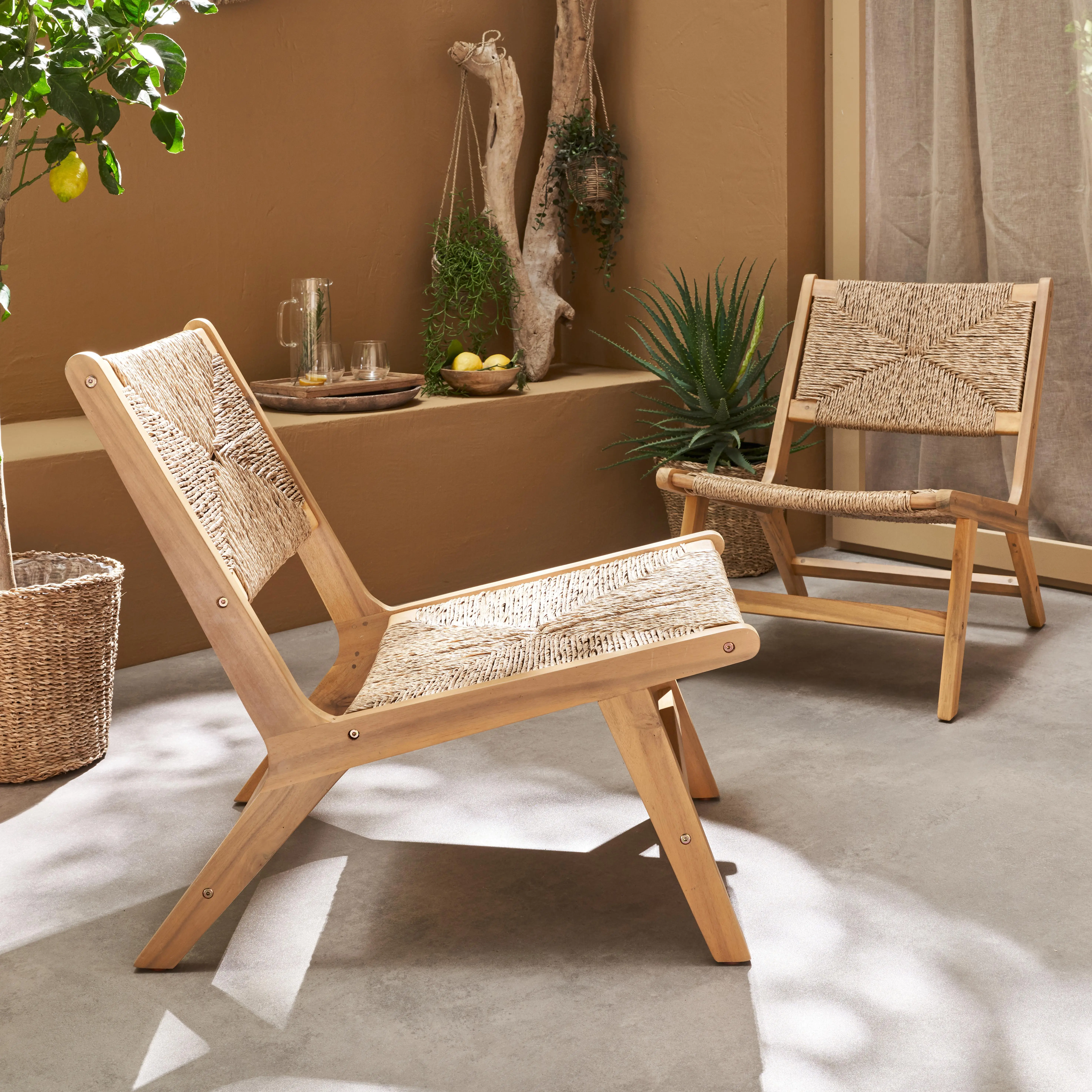 Fauteuil relax de jardin bois d'acacia et résine (lot de 2)
