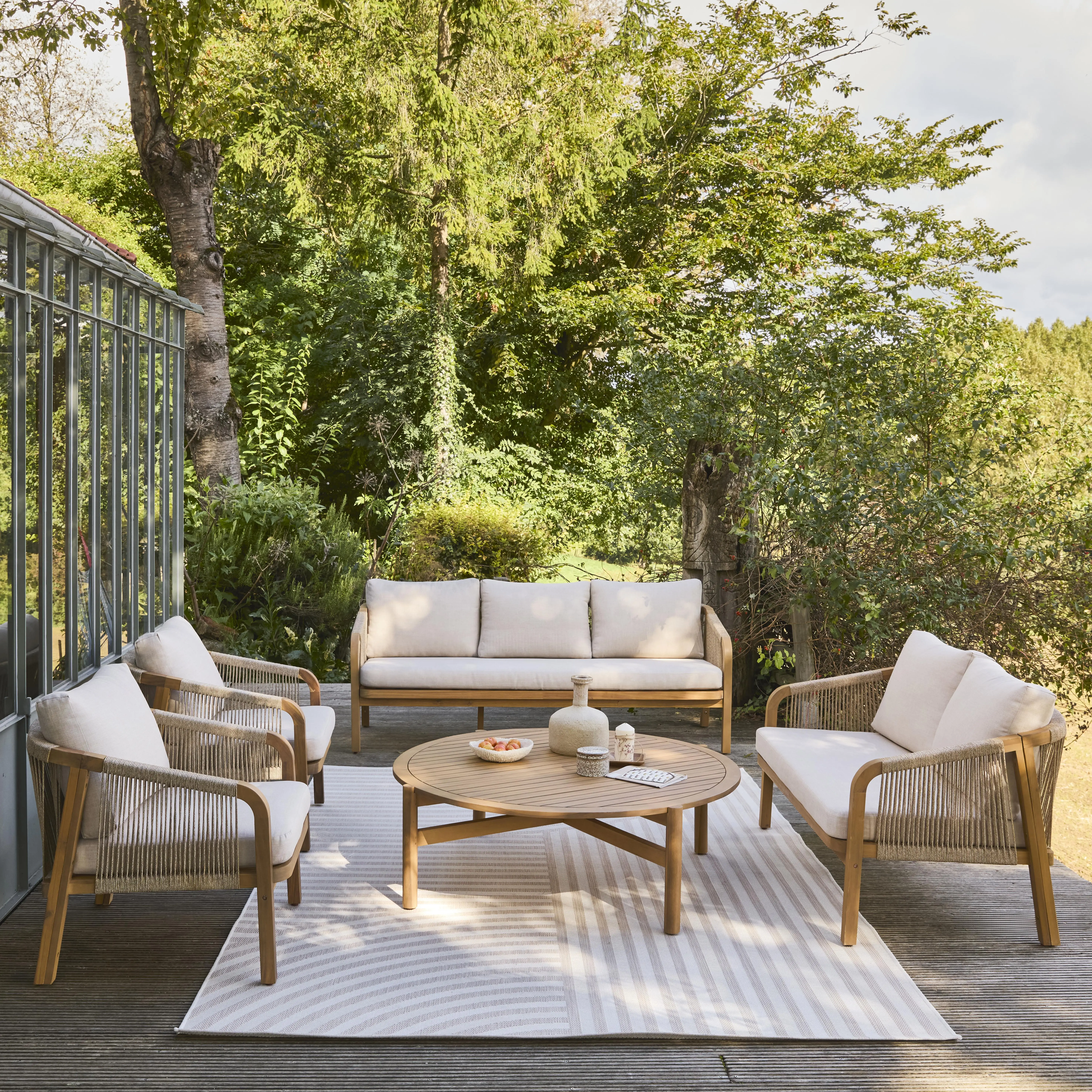 Salon de jardin bois d'acacia et cordes 7 places
