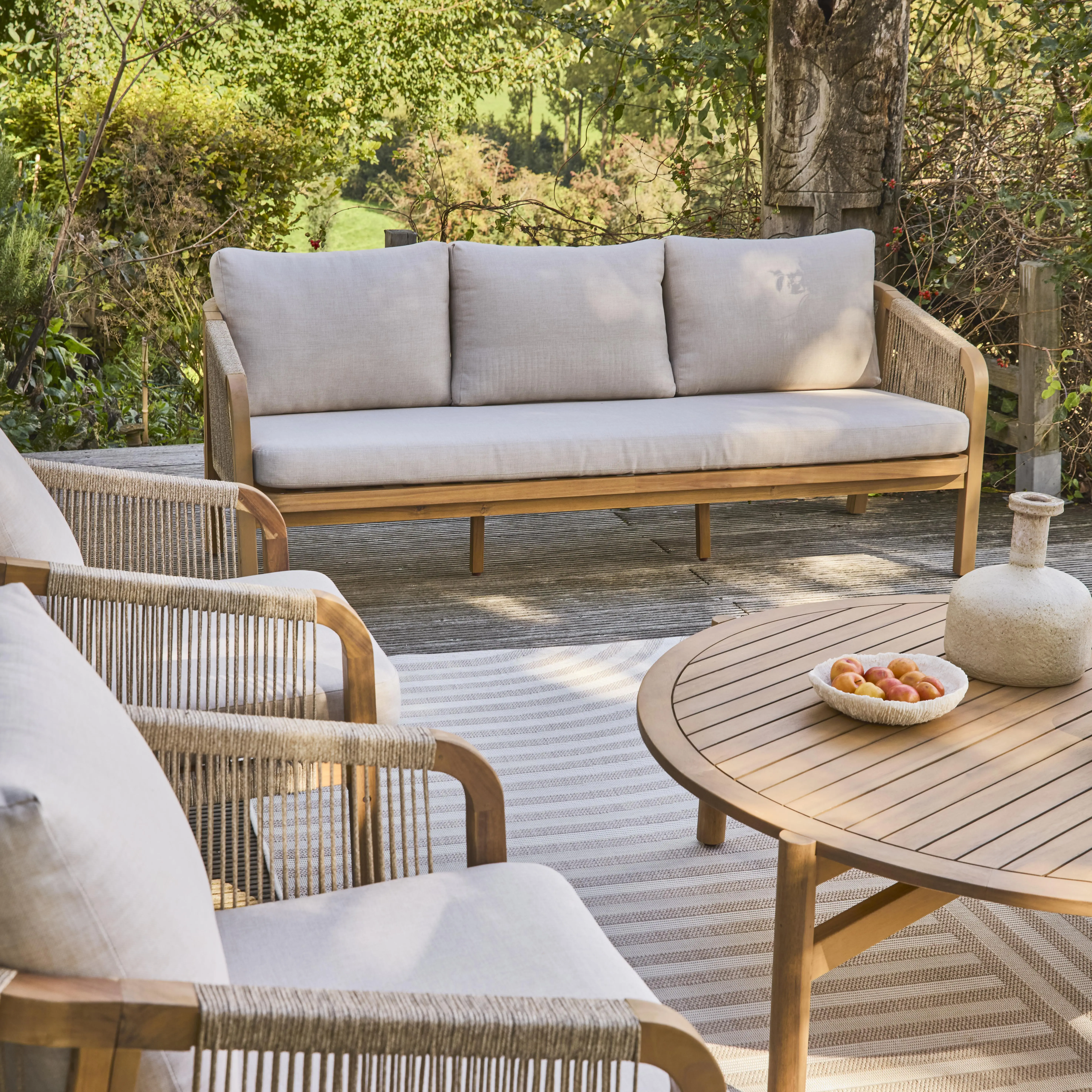 Salon de jardin bois d'acacia et cordes 7 places