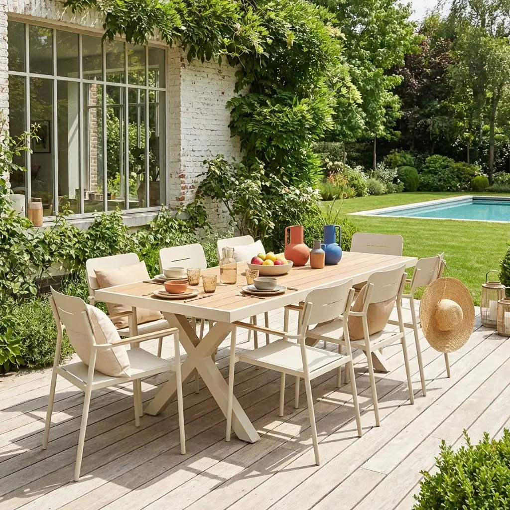 Table de jardin aluminium + 8 assises