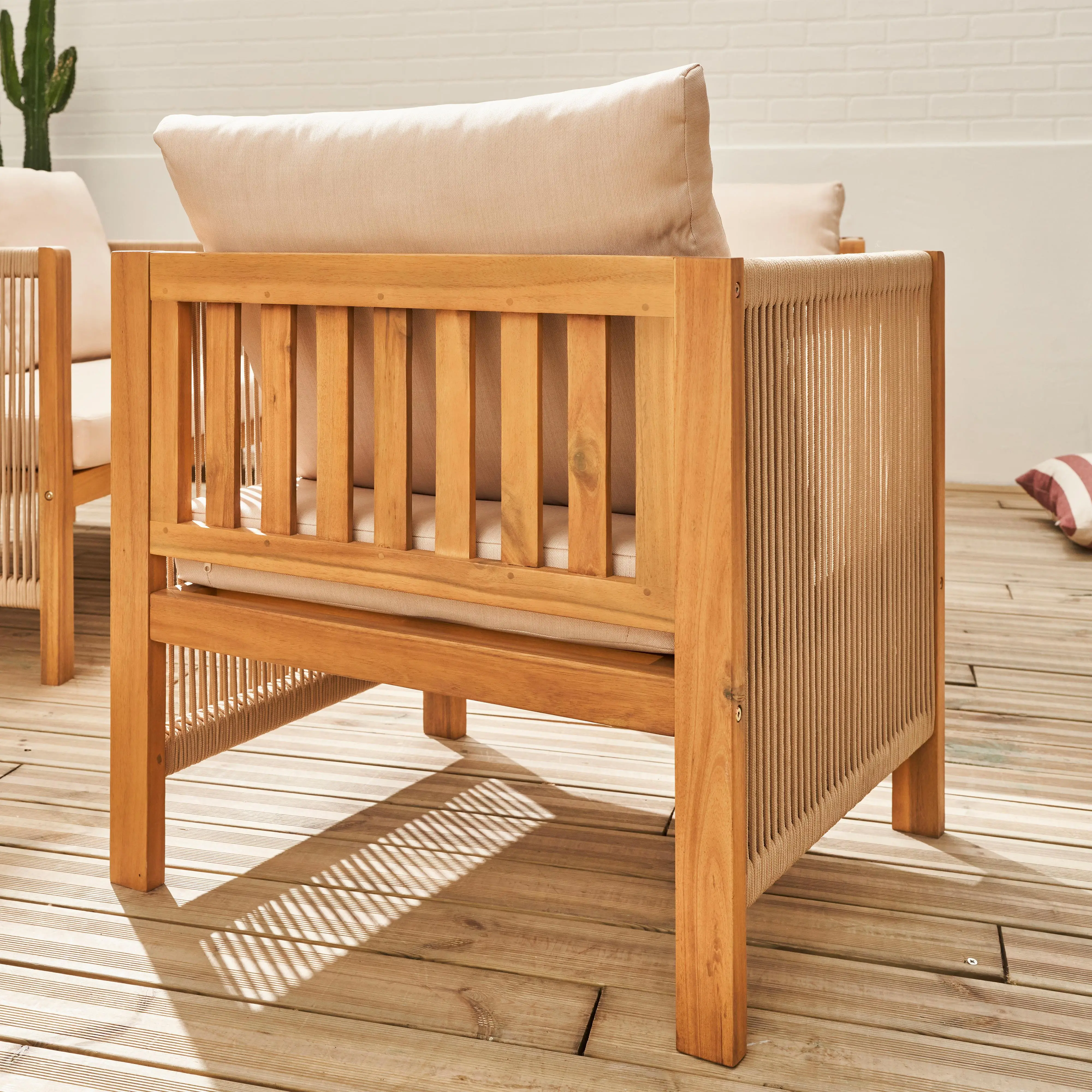 Salon de jardin bois d'acacia et cordes 4 places