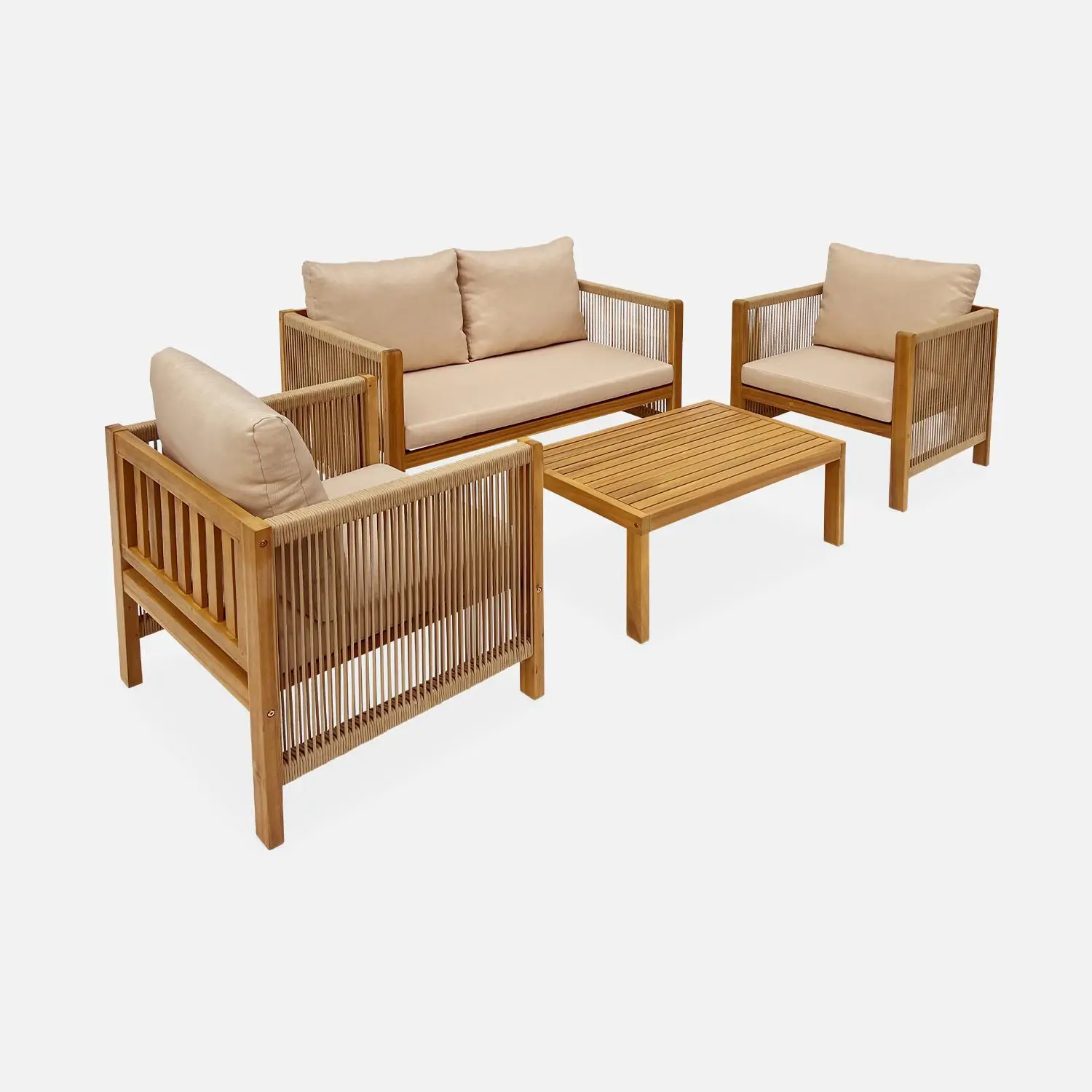 Salon de jardin bois d'acacia et cordes 4 places