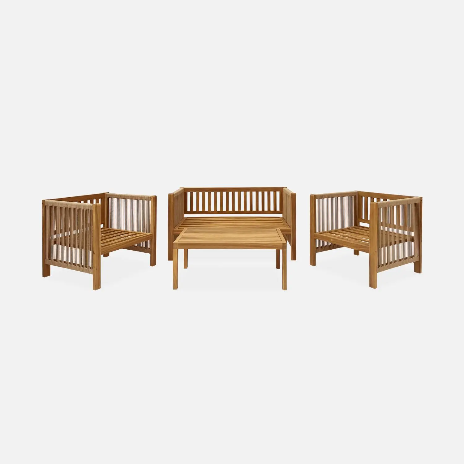 Salon de jardin bois d'acacia et cordes 4 places