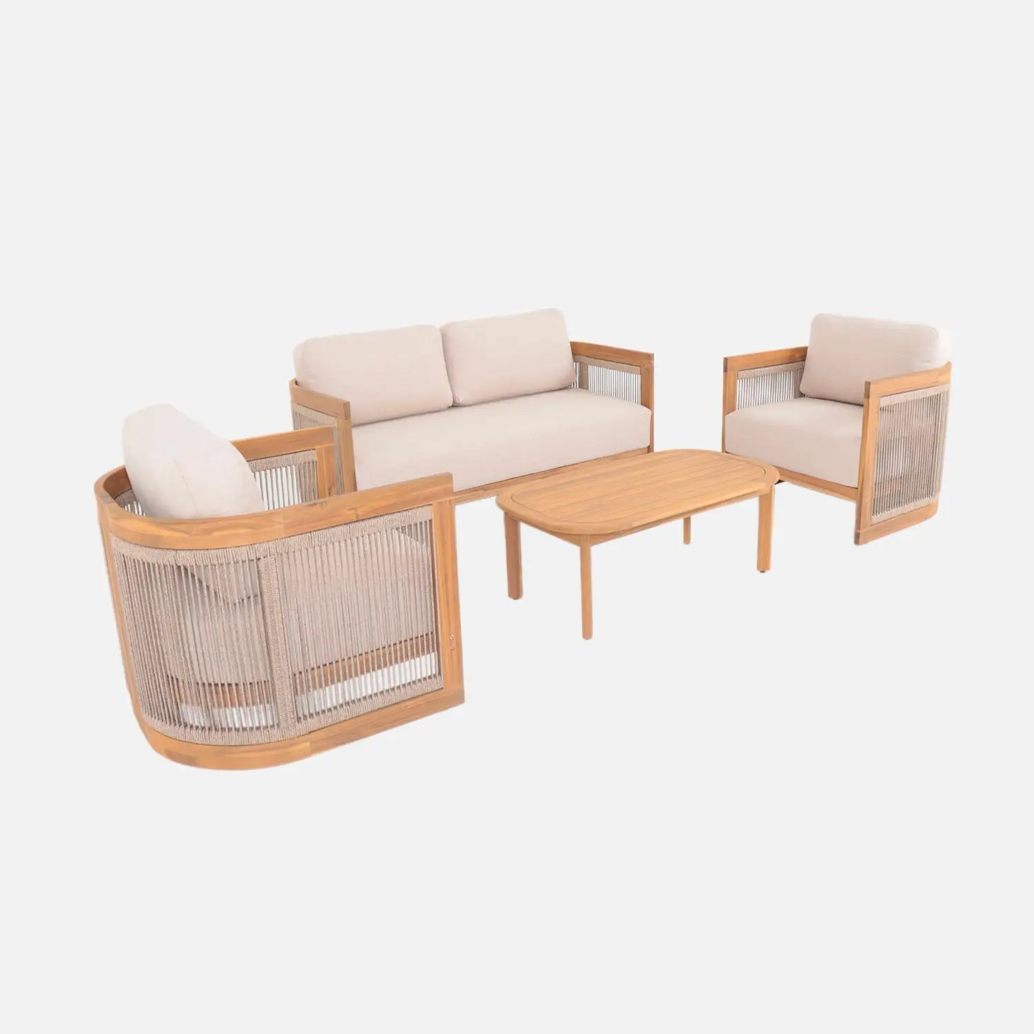 Salon de jardin bois d'acacia et cordes 4 places