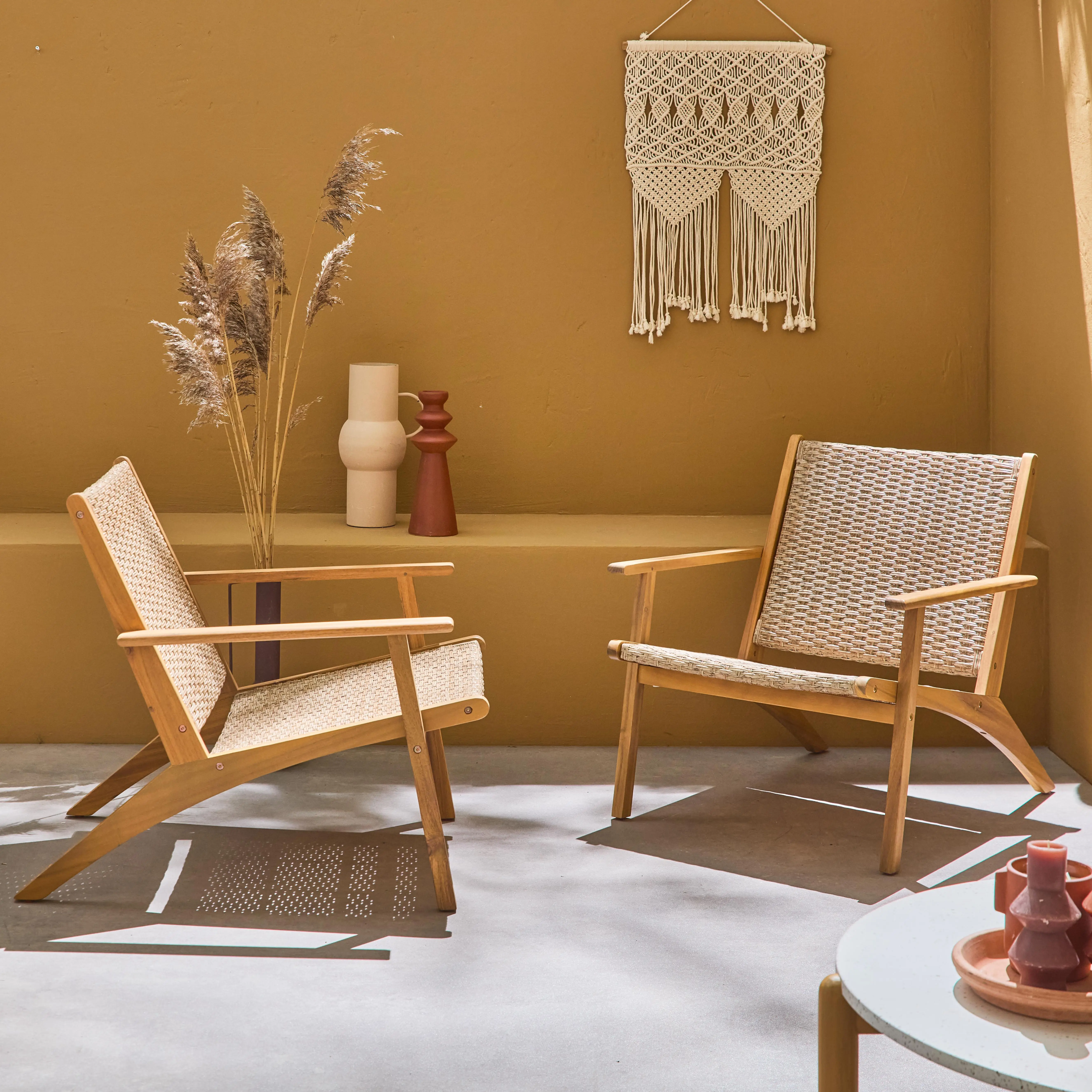 Fauteuil relax bois d'acacia et résine (lot de 2)